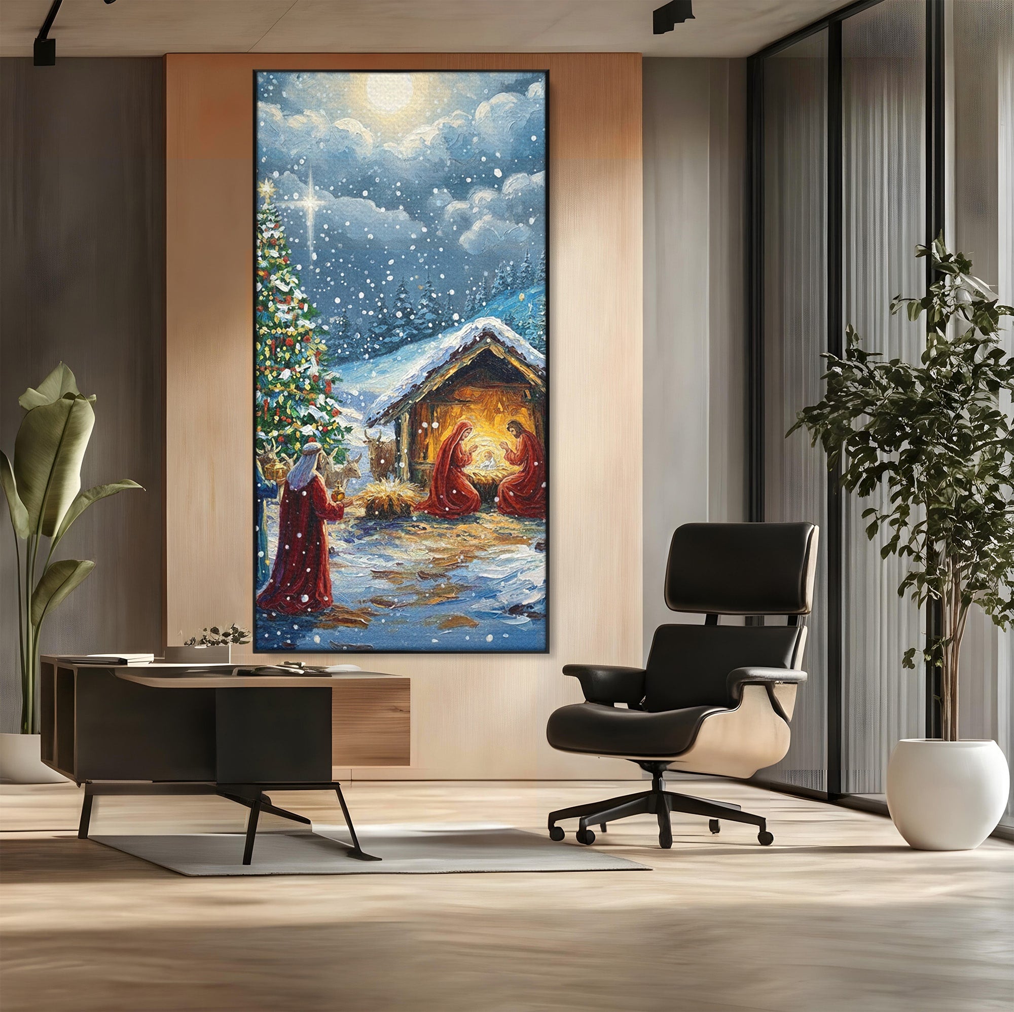 Tablou Canvas Premium LuxCanva® PI1239, Nasterea Domnului, Iarna, Craciun, Hristos, Religios, Living, Dormitor, Culori Vibrante