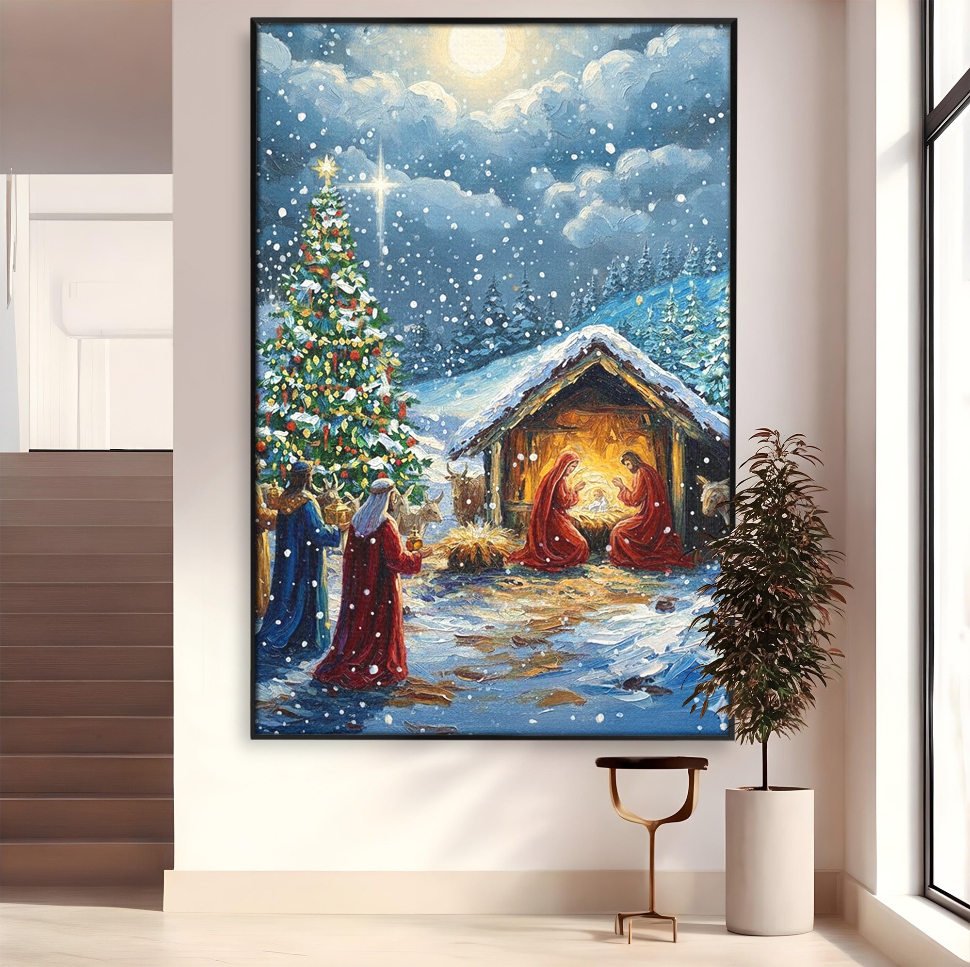 Tablou Canvas Premium LuxCanva® PI1239, Nasterea Domnului, Iarna, Craciun, Hristos, Religios, Living, Dormitor, Culori Vibrante