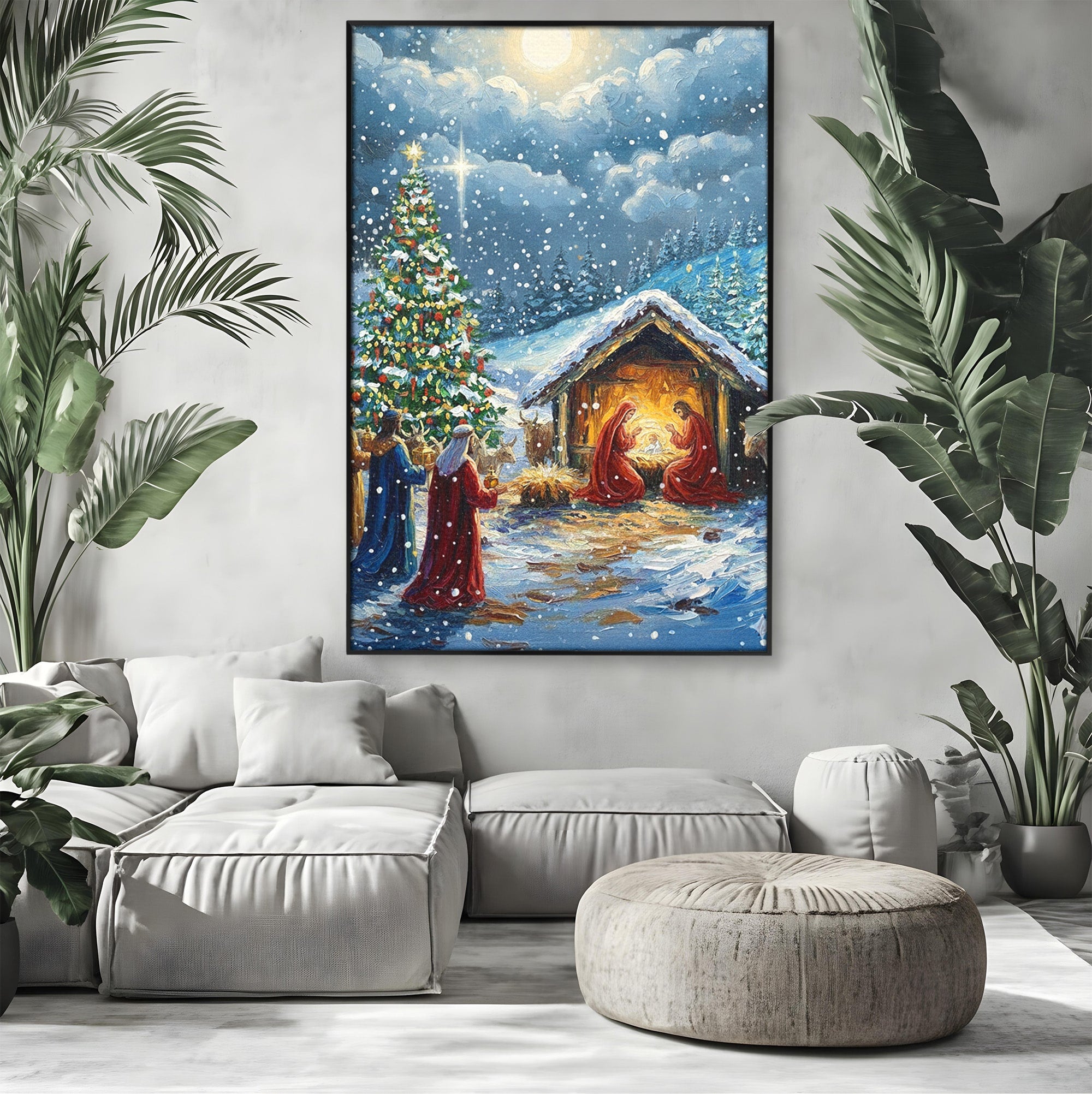 Tablou Canvas Premium LuxCanva® PI1239, Nasterea Domnului, Iarna, Craciun, Hristos, Religios, Living, Dormitor, Culori Vibrante