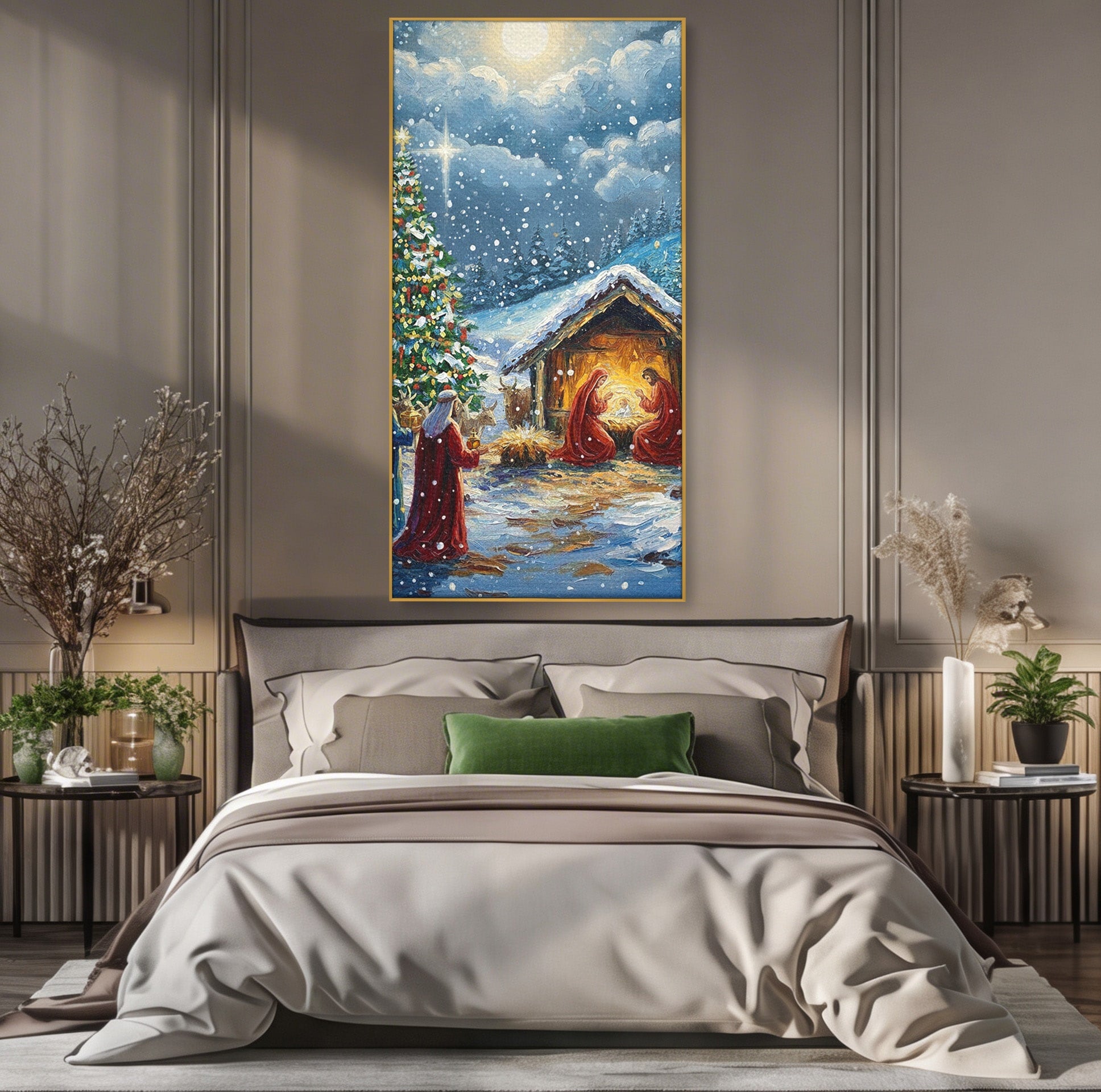 Tablou Canvas Premium LuxCanva® PI1239, Nasterea Domnului, Iarna, Craciun, Hristos, Religios, Living, Dormitor, Culori Vibrante