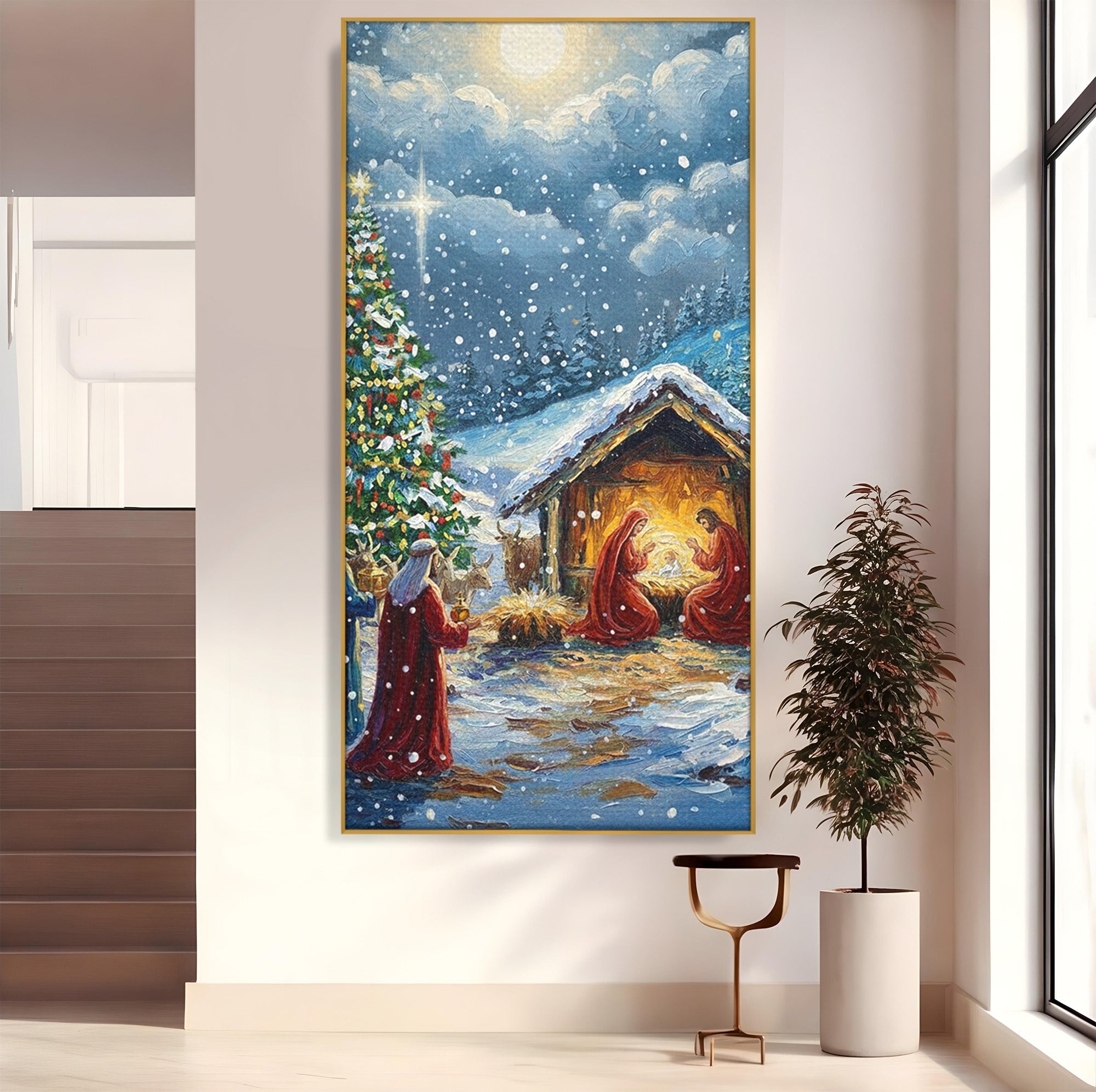 Tablou Canvas Premium LuxCanva® PI1239, Nasterea Domnului, Iarna, Craciun, Hristos, Religios, Living, Dormitor, Culori Vibrante