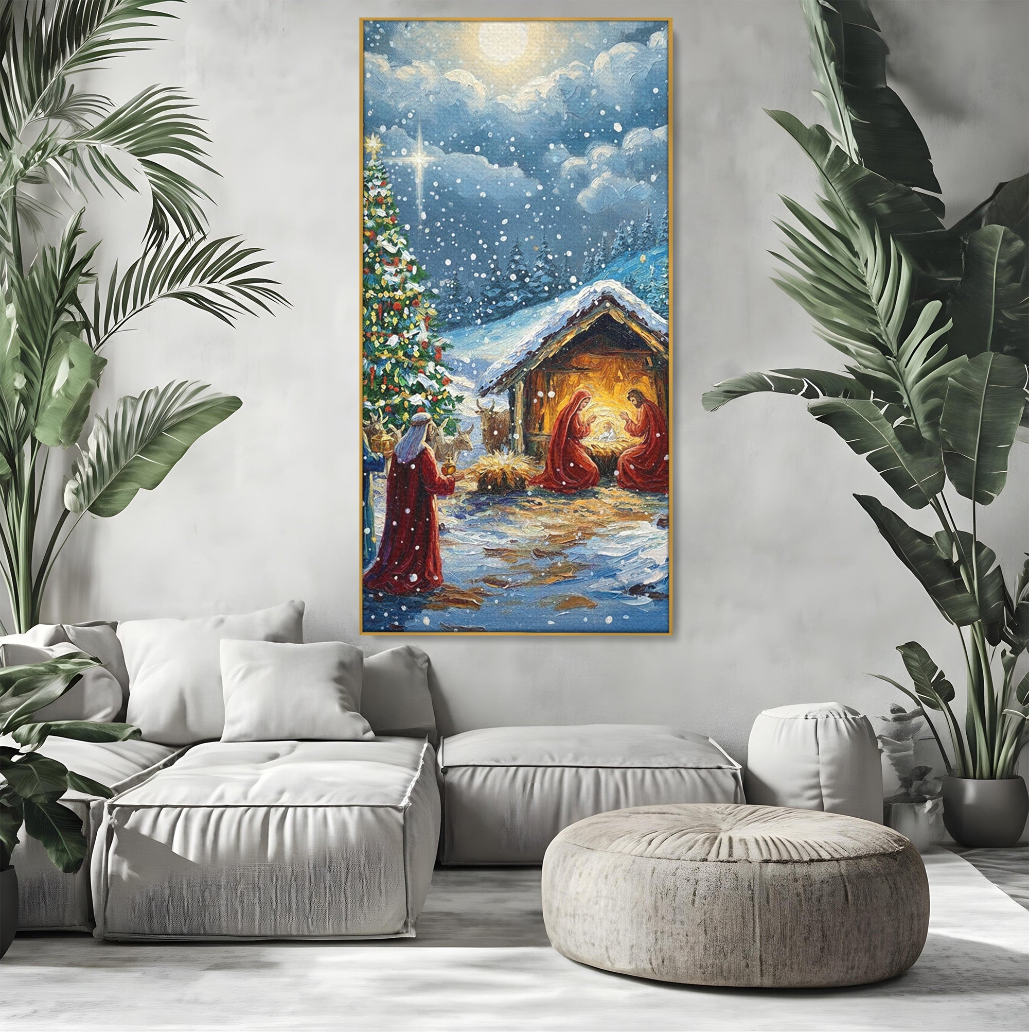 Tablou Canvas Premium LuxCanva® PI1239, Nasterea Domnului, Iarna, Craciun, Hristos, Religios, Living, Dormitor, Culori Vibrante