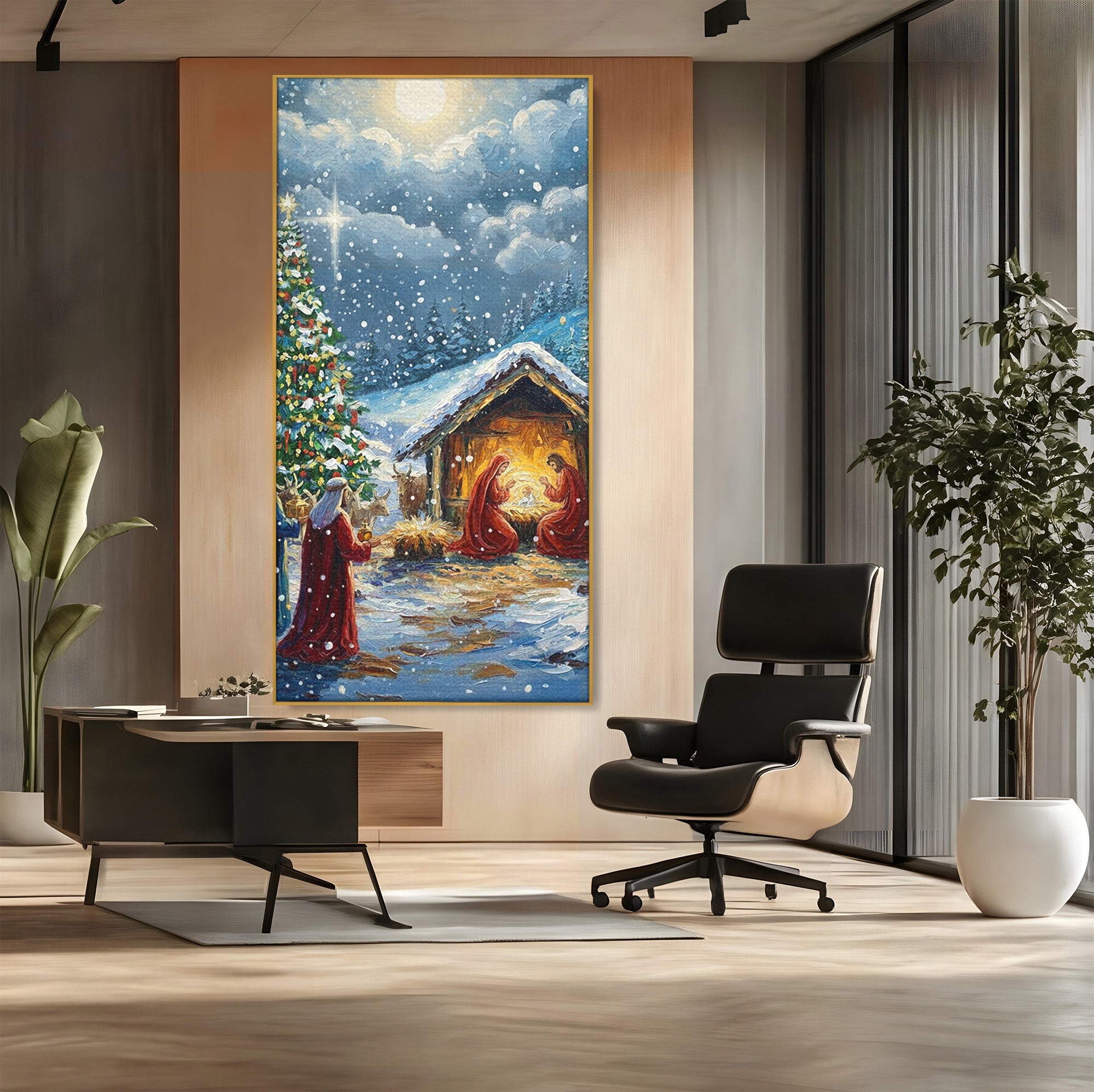 Tablou Canvas Premium LuxCanva® PI1239, Nasterea Domnului, Iarna, Craciun, Hristos, Religios, Living, Dormitor, Culori Vibrante