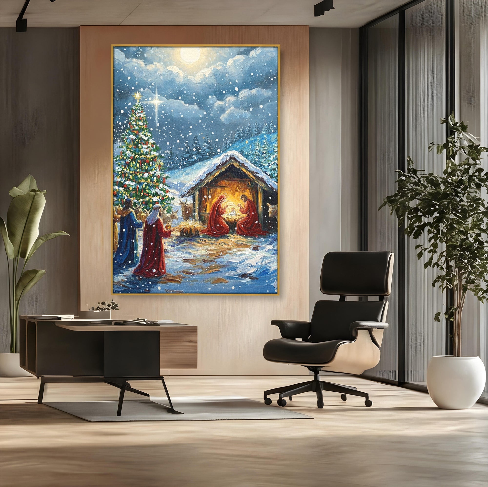 Tablou Canvas Premium LuxCanva® PI1239, Nasterea Domnului, Iarna, Craciun, Hristos, Religios, Living, Dormitor, Culori Vibrante