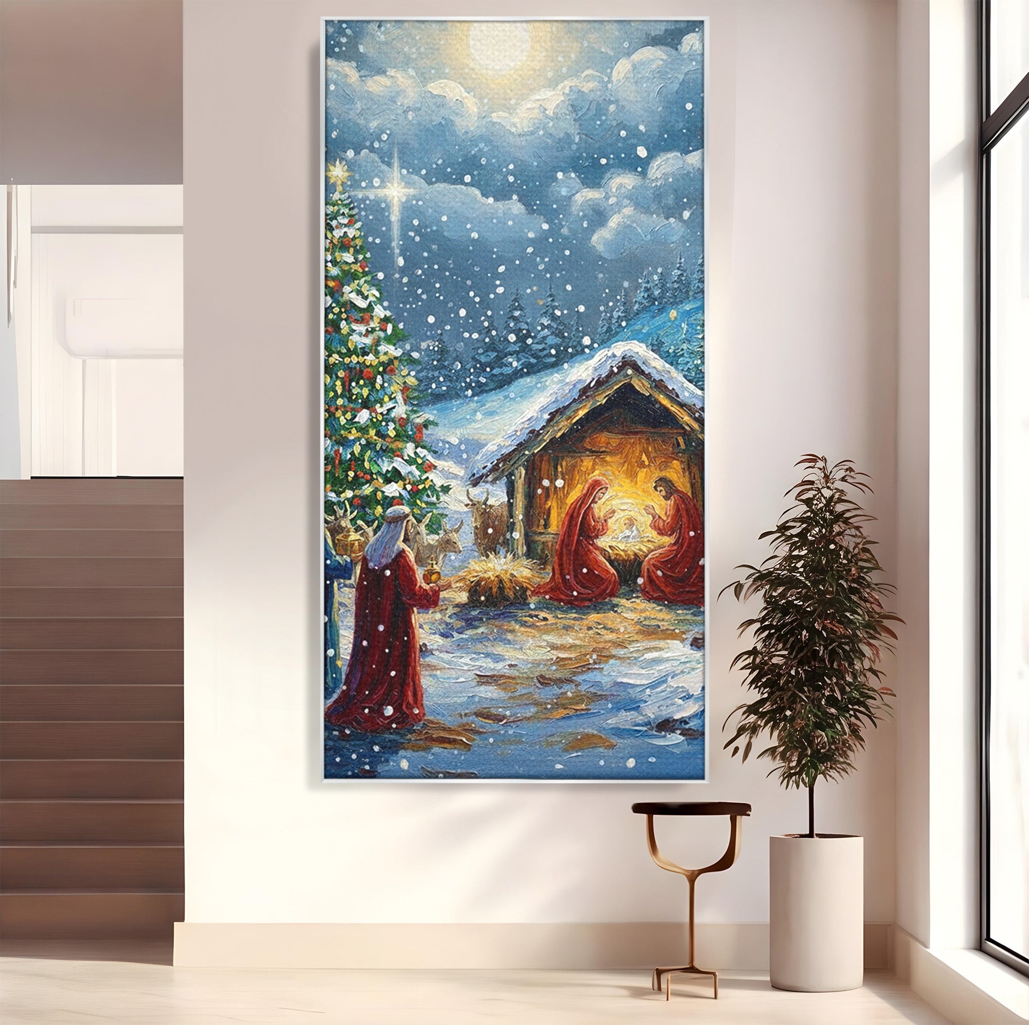 Tablou Canvas Premium LuxCanva® PI1239, Nasterea Domnului, Iarna, Craciun, Hristos, Religios, Living, Dormitor, Culori Vibrante