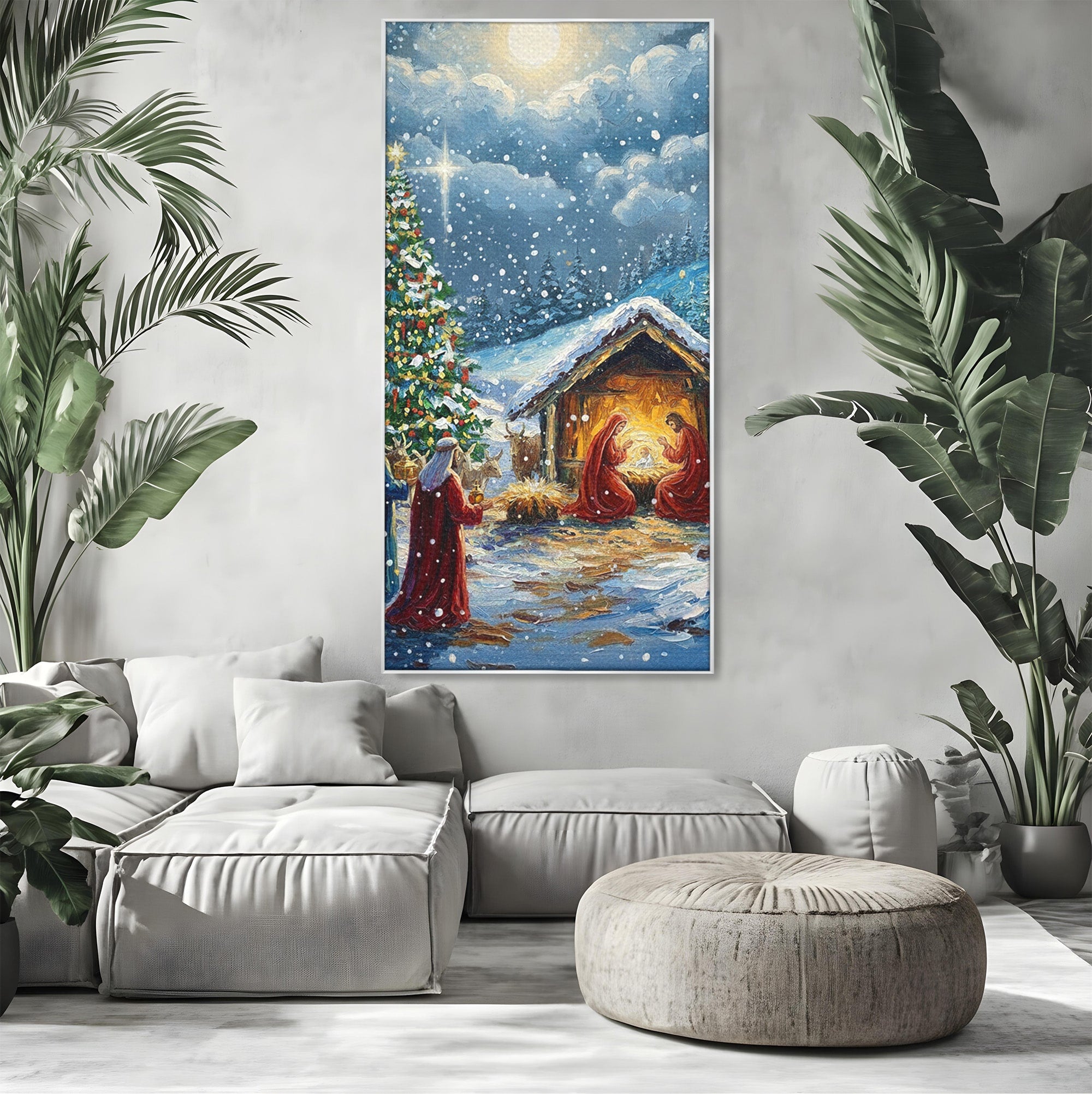 Tablou Canvas Premium LuxCanva® PI1239, Nasterea Domnului, Iarna, Craciun, Hristos, Religios, Living, Dormitor, Culori Vibrante