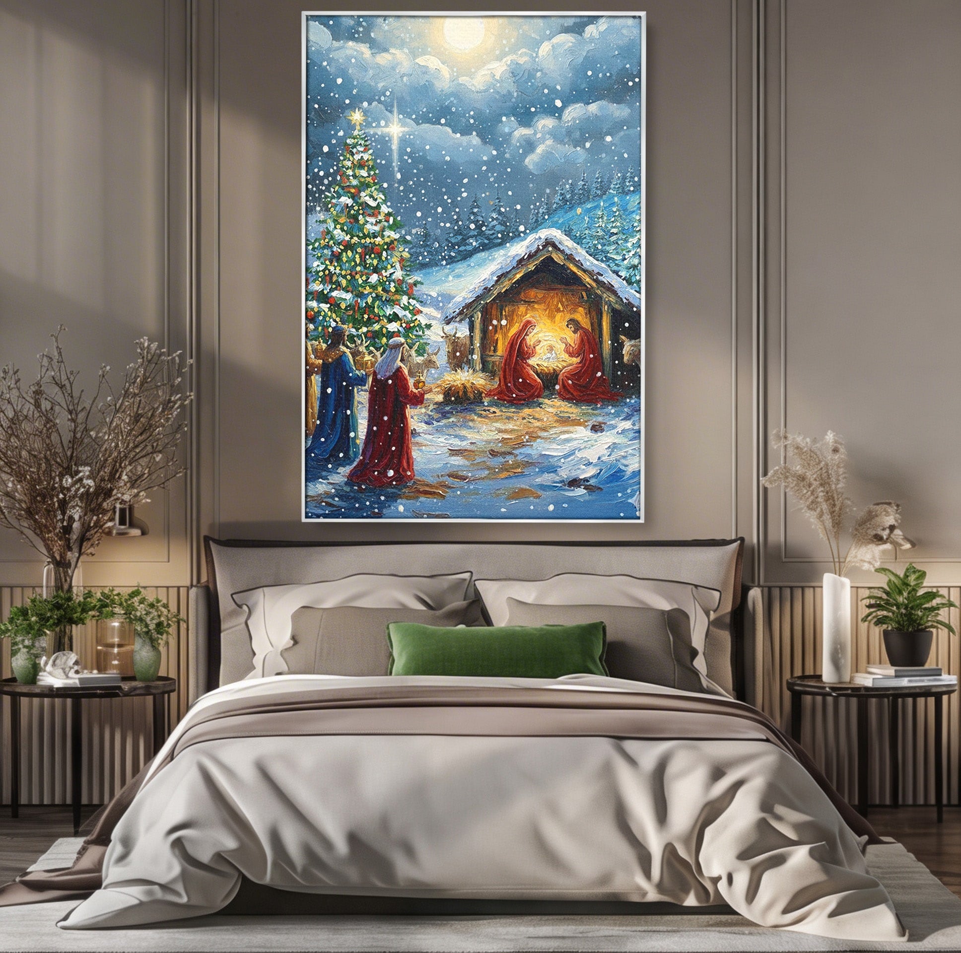 Tablou Canvas Premium LuxCanva® PI1239, Nasterea Domnului, Iarna, Craciun, Hristos, Religios, Living, Dormitor, Culori Vibrante