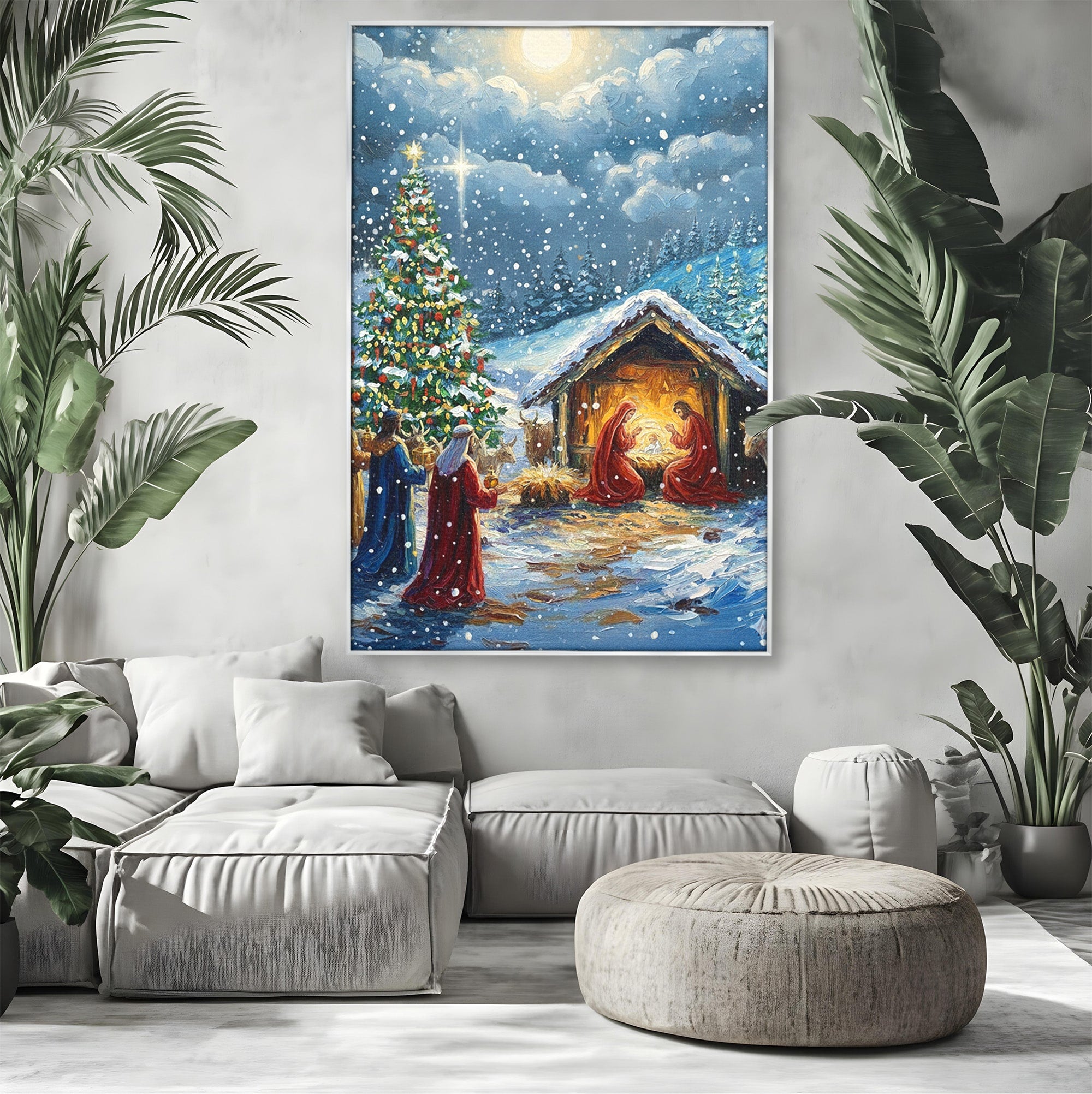 Tablou Canvas Premium LuxCanva® PI1239, Nasterea Domnului, Iarna, Craciun, Hristos, Religios, Living, Dormitor, Culori Vibrante