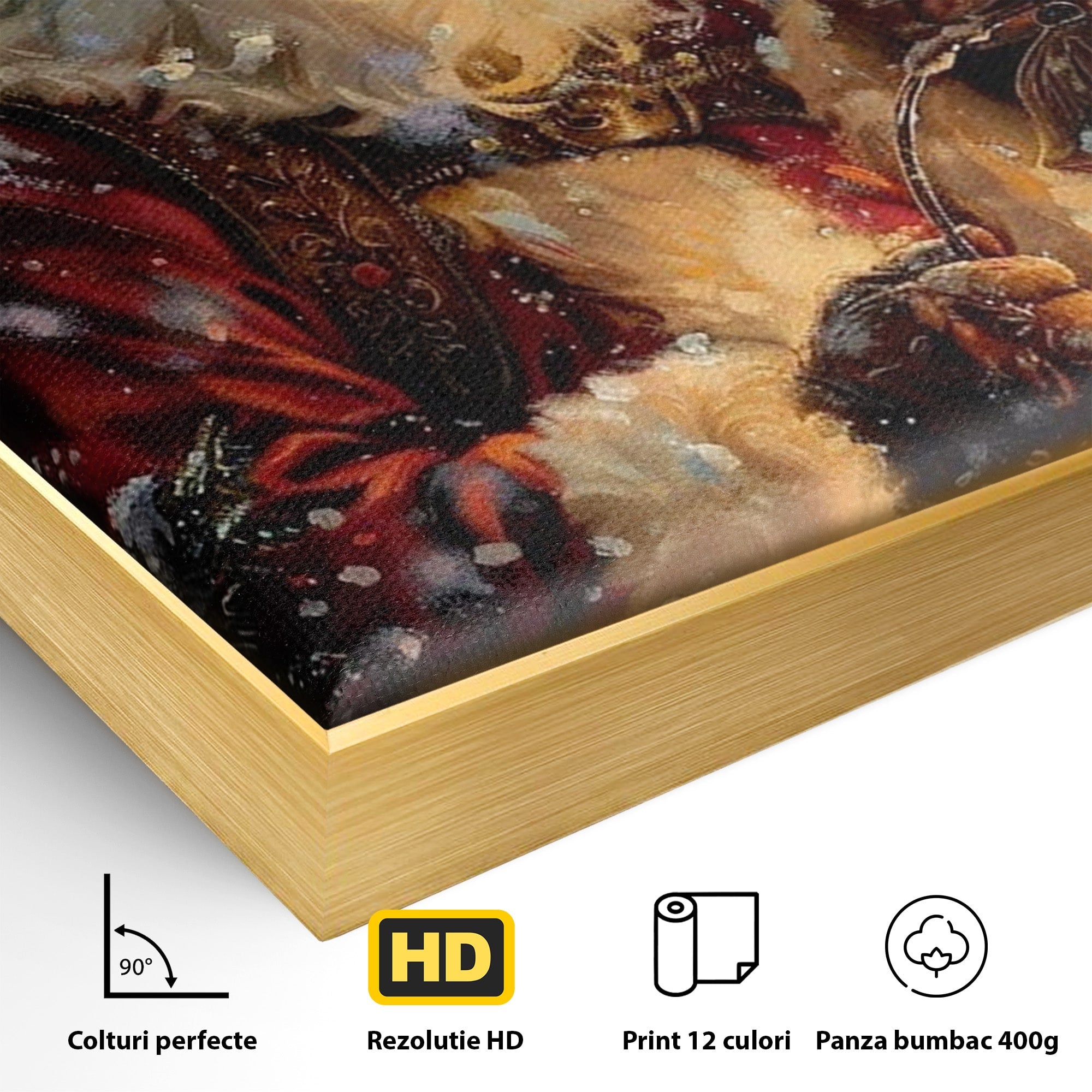 Tablou Canvas Premium LuxCanva® PI1240, Mos Craciun Cu Felinar, Barba, Copilarie, Sarbatori, Magie, Living, Culori Vibrante