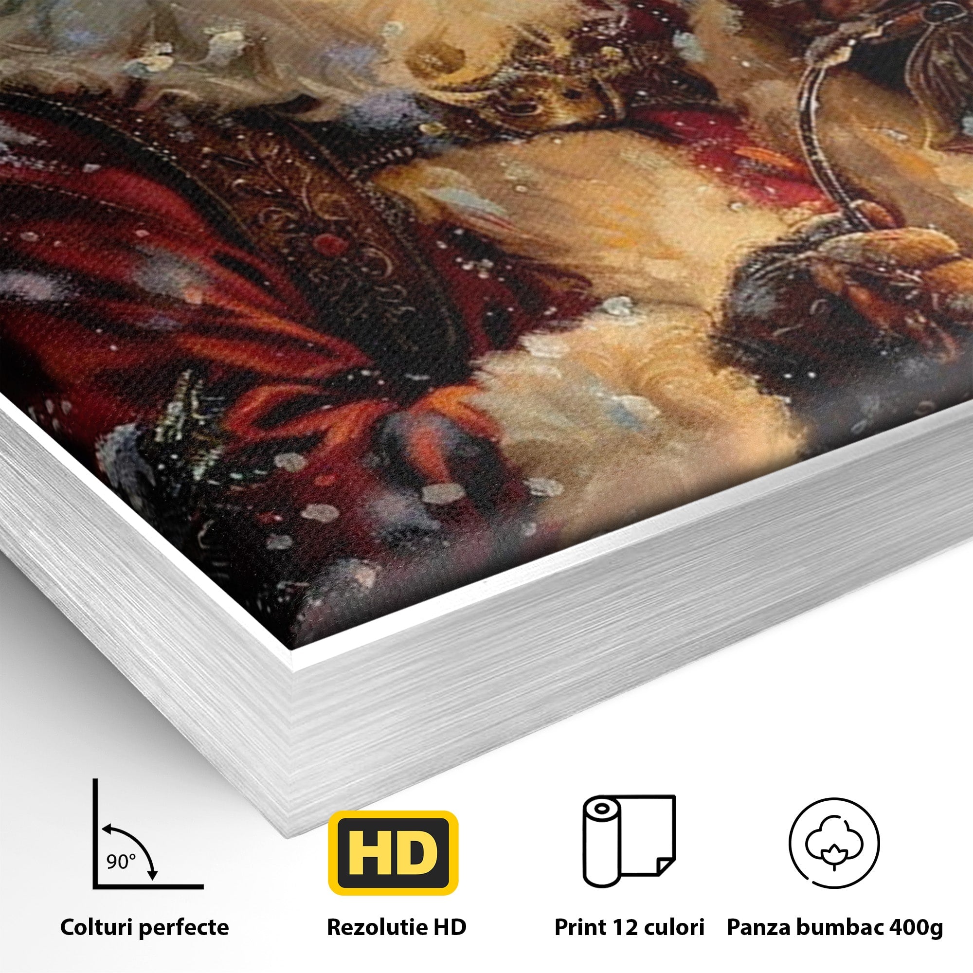 Tablou Canvas Premium LuxCanva® PI1240, Mos Craciun Cu Felinar, Barba, Copilarie, Sarbatori, Magie, Living, Culori Vibrante