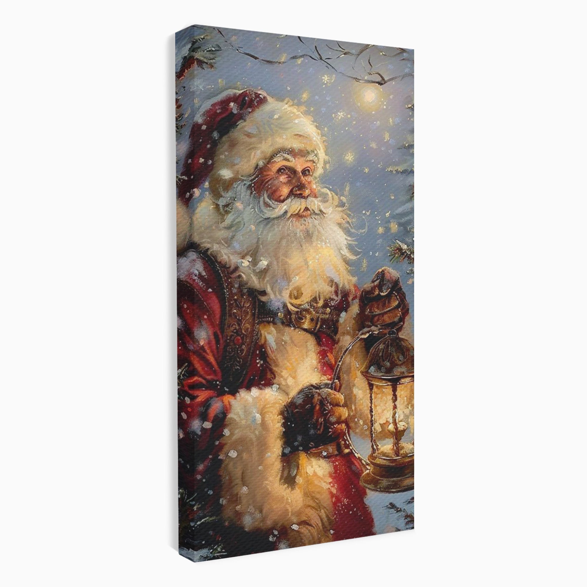Tablou Canvas Premium LuxCanva® PI1240, Mos Craciun Cu Felinar, Barba, Copilarie, Sarbatori, Magie, Living, Culori Vibrante