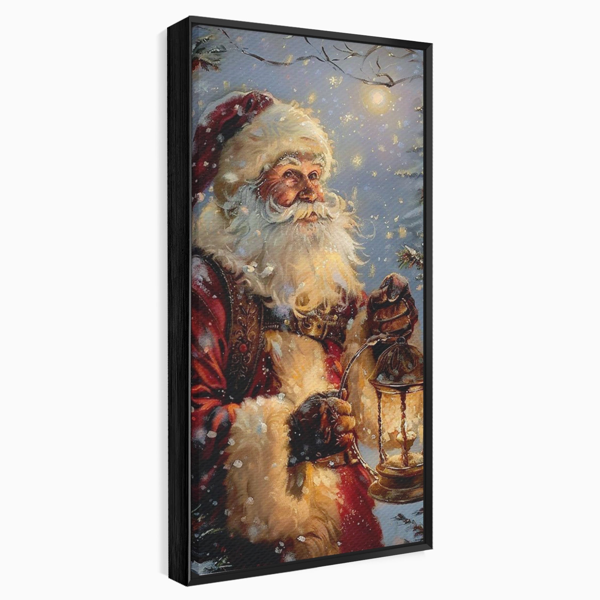 Tablou Canvas Premium LuxCanva® PI1240, Mos Craciun Cu Felinar, Barba, Copilarie, Sarbatori, Magie, Living, Culori Vibrante