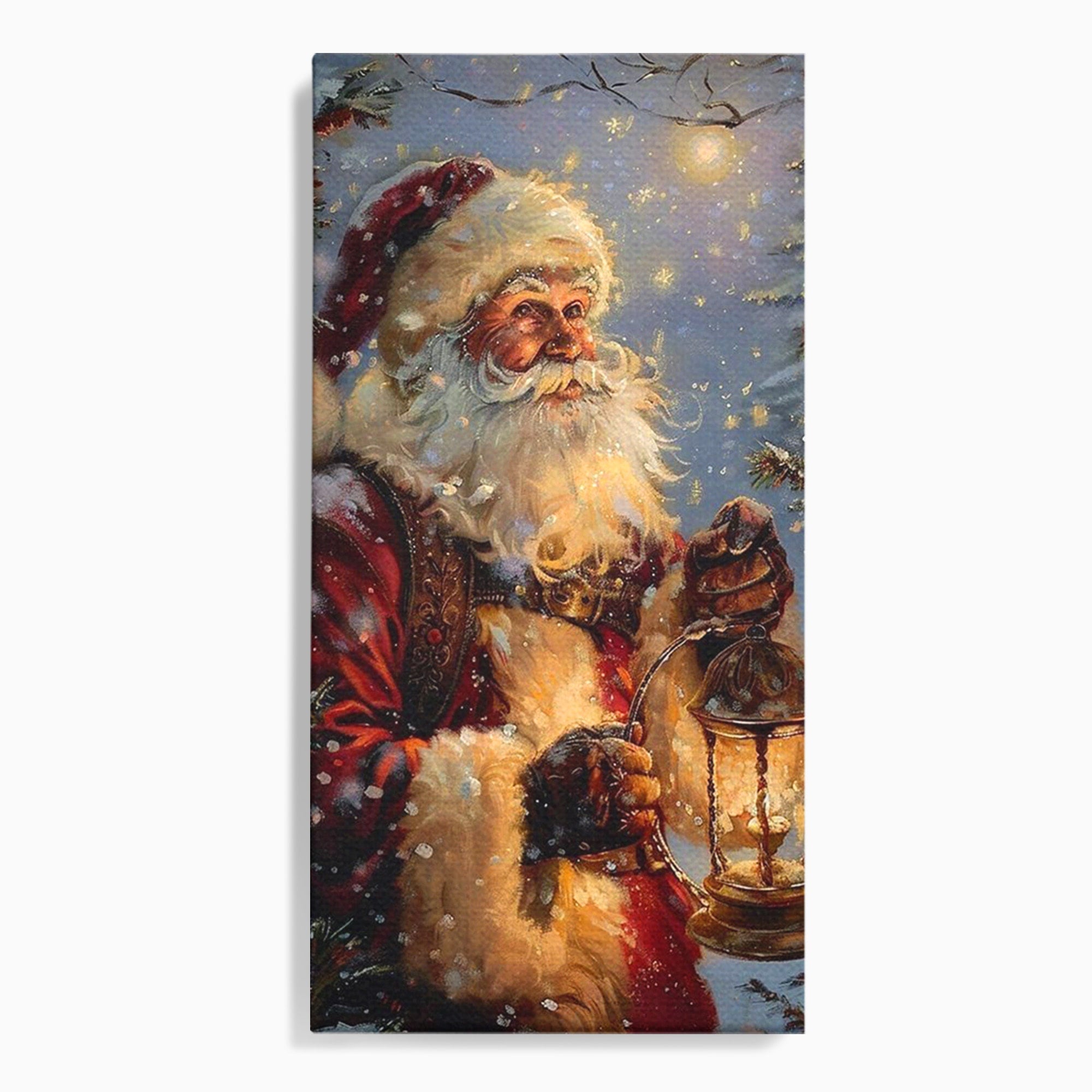 Tablou Canvas Premium LuxCanva® PI1240, Mos Craciun Cu Felinar, Barba, Copilarie, Sarbatori, Magie, Living, Culori Vibrante