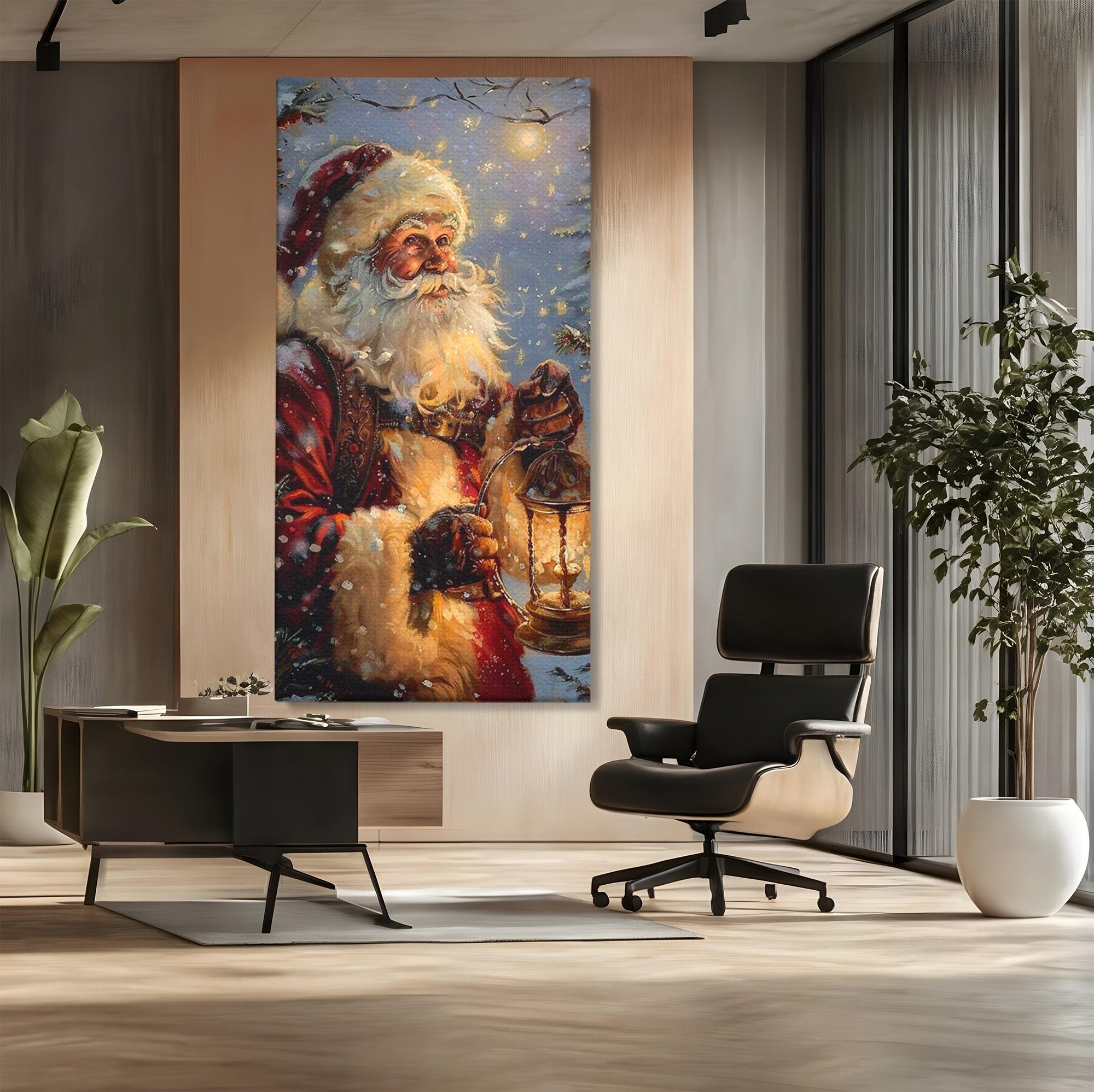 Tablou Canvas Premium LuxCanva® PI1240, Mos Craciun Cu Felinar, Barba, Copilarie, Sarbatori, Magie, Living, Culori Vibrante
