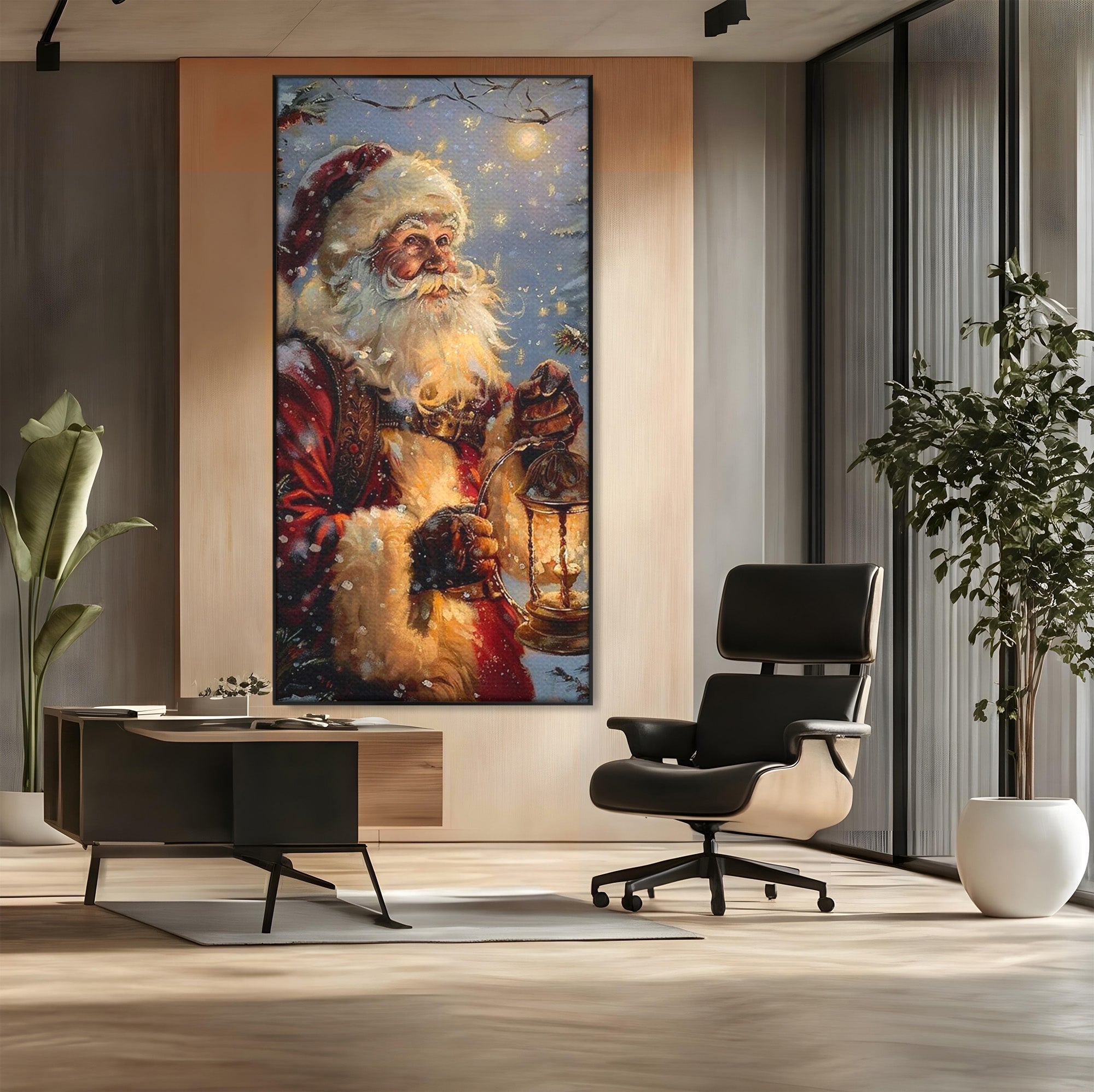 Tablou Canvas Premium LuxCanva® PI1240, Mos Craciun Cu Felinar, Barba, Copilarie, Sarbatori, Magie, Living, Culori Vibrante