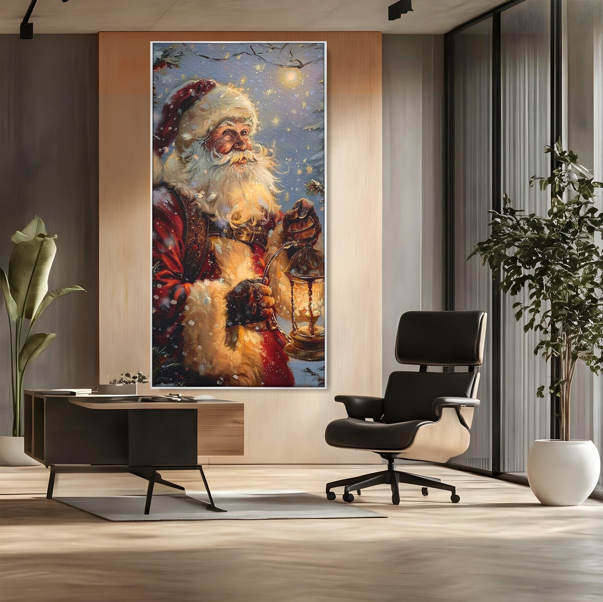 Tablou Canvas Premium LuxCanva® PI1240, Mos Craciun Cu Felinar, Barba, Copilarie, Sarbatori, Magie, Living, Culori Vibrante