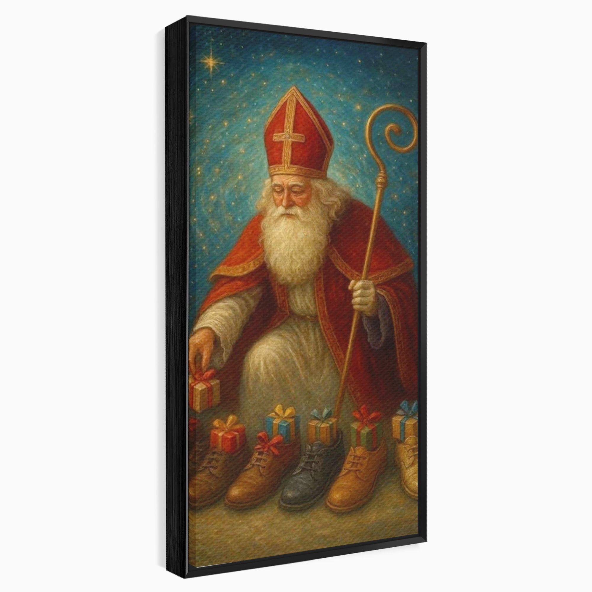 Tablou Canvas Premium LuxCanva® PI1243, Mos Nicolae, Ghetute, Cadouri, Sarbatori, Traditie, Living, Culori Vibrante