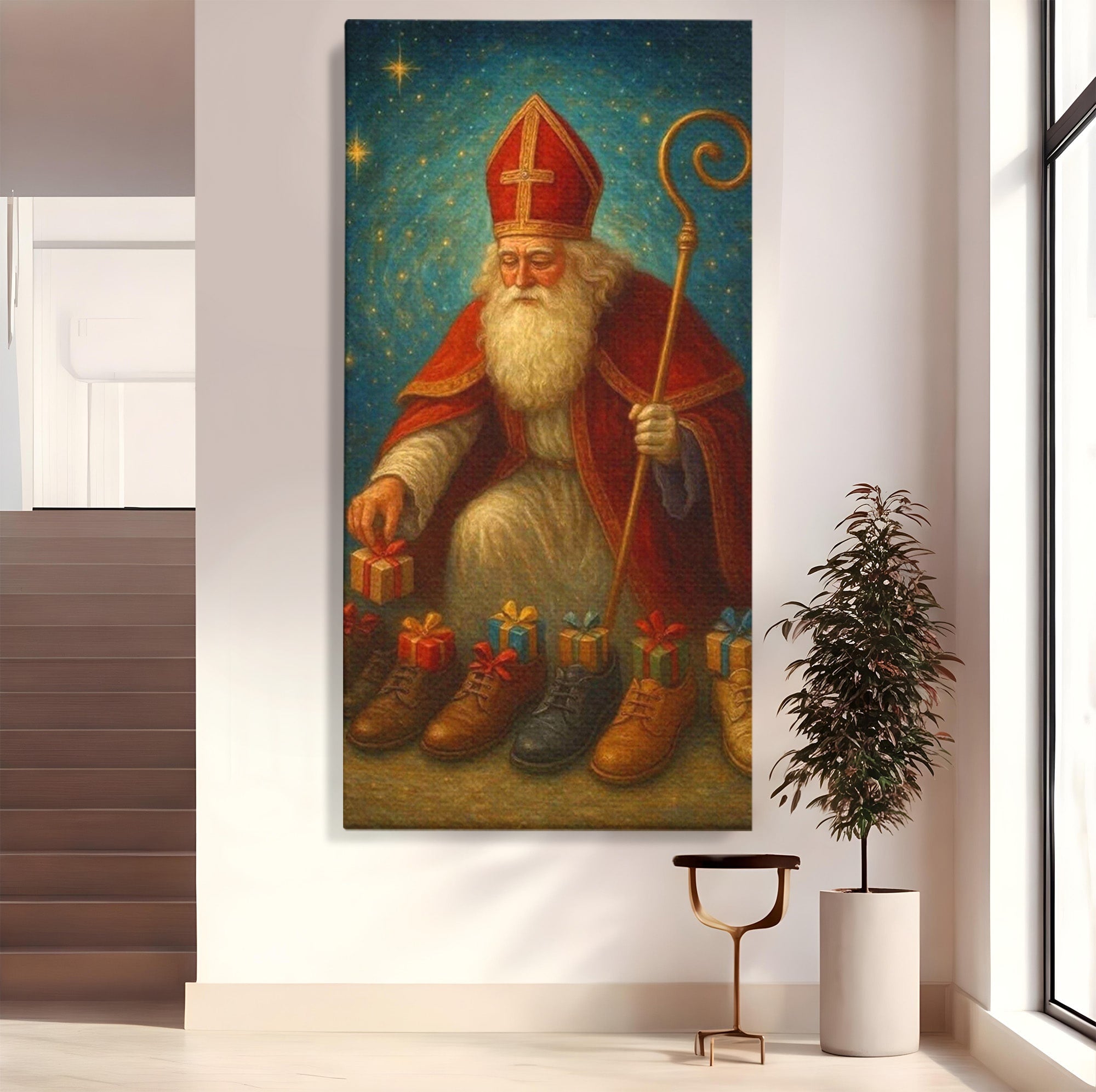 Tablou Canvas Premium LuxCanva® PI1243, Mos Nicolae, Ghetute, Cadouri, Sarbatori, Traditie, Living, Culori Vibrante