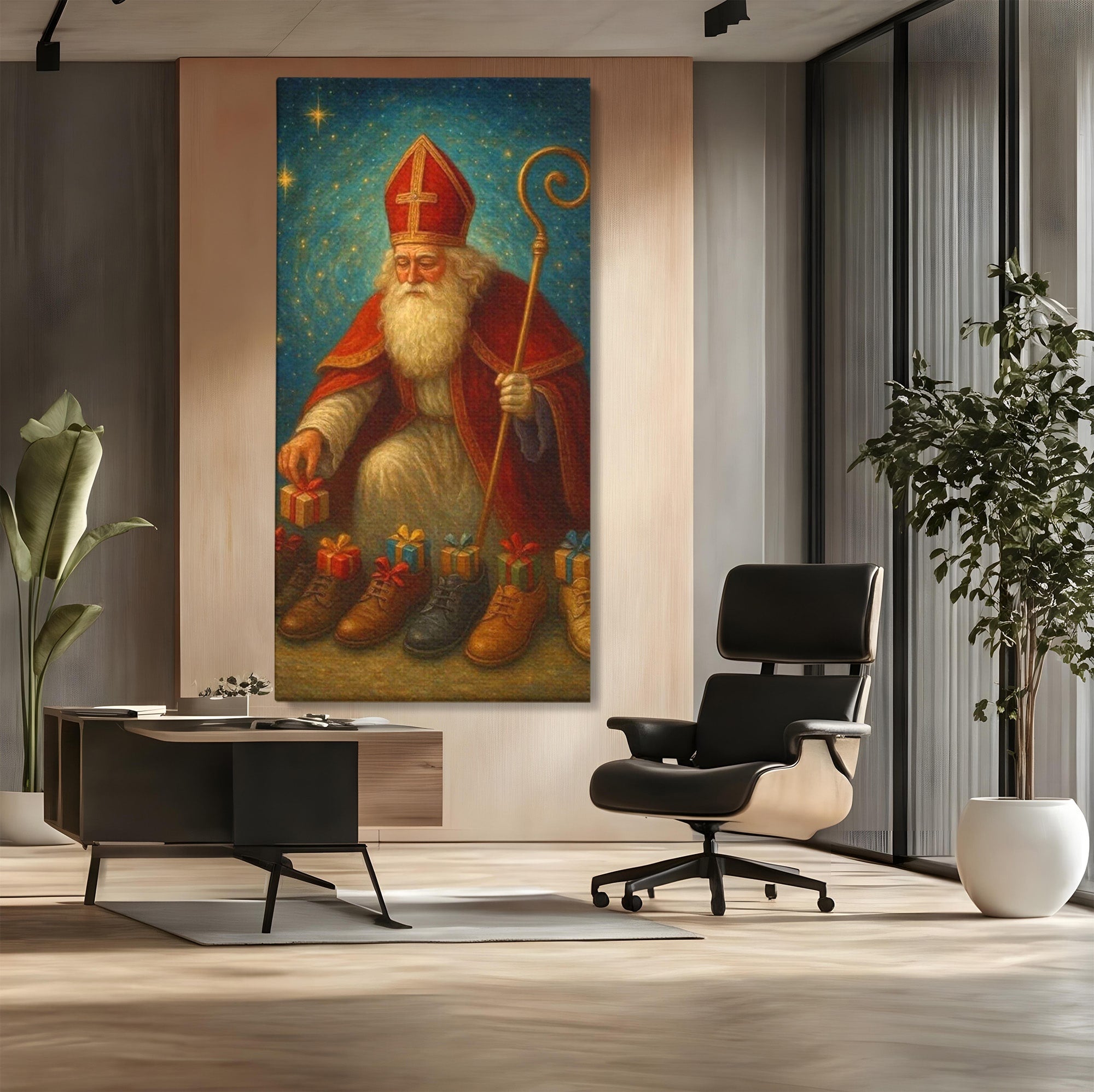 Tablou Canvas Premium LuxCanva® PI1243, Mos Nicolae, Ghetute, Cadouri, Sarbatori, Traditie, Living, Culori Vibrante