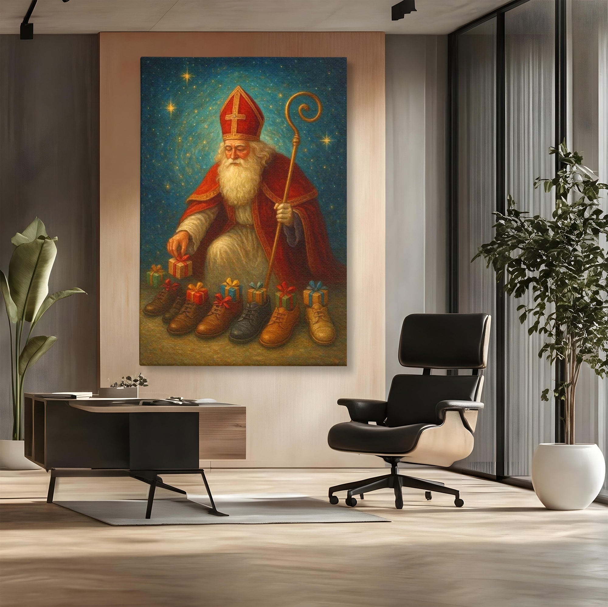 Tablou Canvas Premium LuxCanva® PI1243, Mos Nicolae, Ghetute, Cadouri, Sarbatori, Traditie, Living, Culori Vibrante