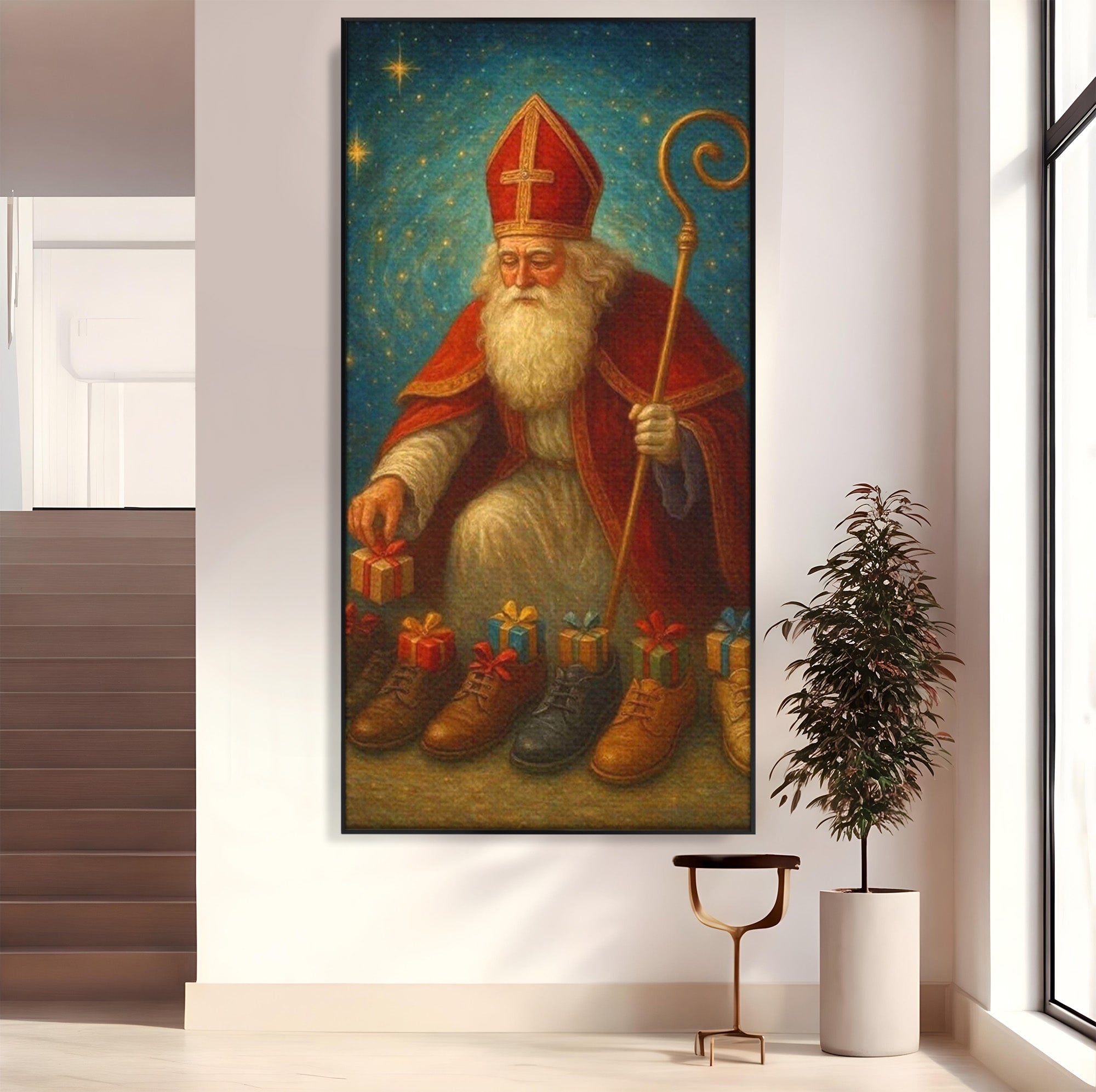 Tablou Canvas Premium LuxCanva® PI1243, Mos Nicolae, Ghetute, Cadouri, Sarbatori, Traditie, Living, Culori Vibrante