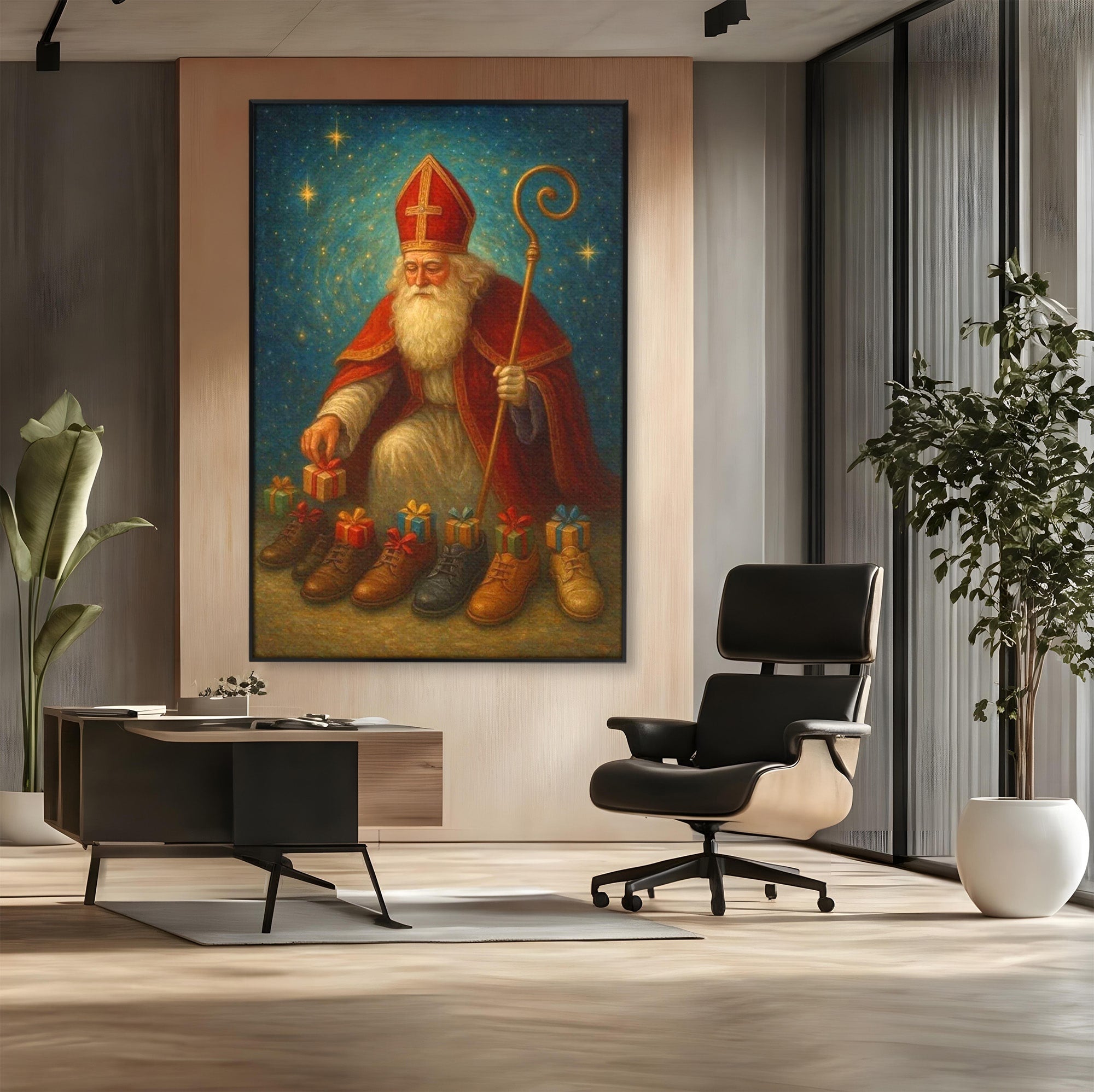 Tablou Canvas Premium LuxCanva® PI1243, Mos Nicolae, Ghetute, Cadouri, Sarbatori, Traditie, Living, Culori Vibrante