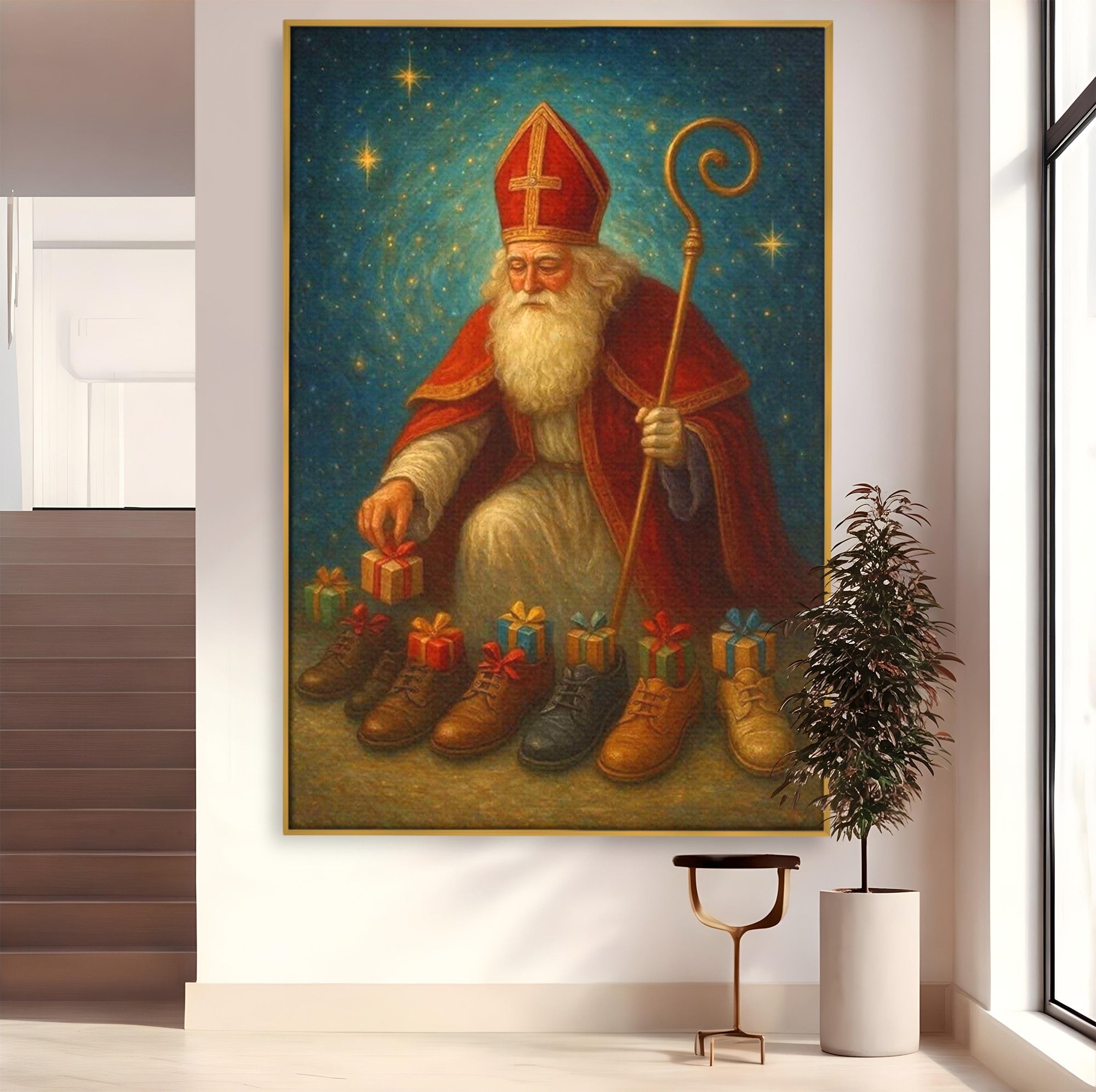 Tablou Canvas Premium LuxCanva® PI1243, Mos Nicolae, Ghetute, Cadouri, Sarbatori, Traditie, Living, Culori Vibrante