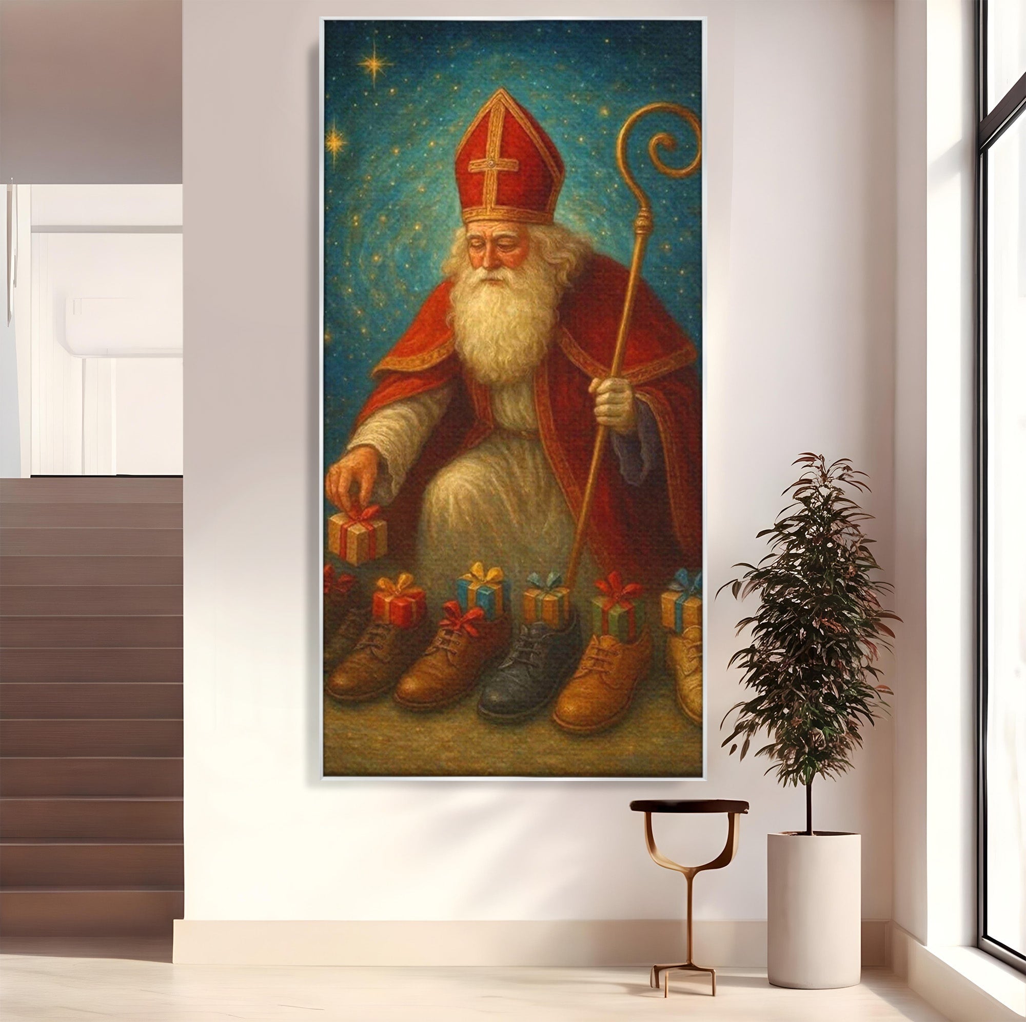 Tablou Canvas Premium LuxCanva® PI1243, Mos Nicolae, Ghetute, Cadouri, Sarbatori, Traditie, Living, Culori Vibrante
