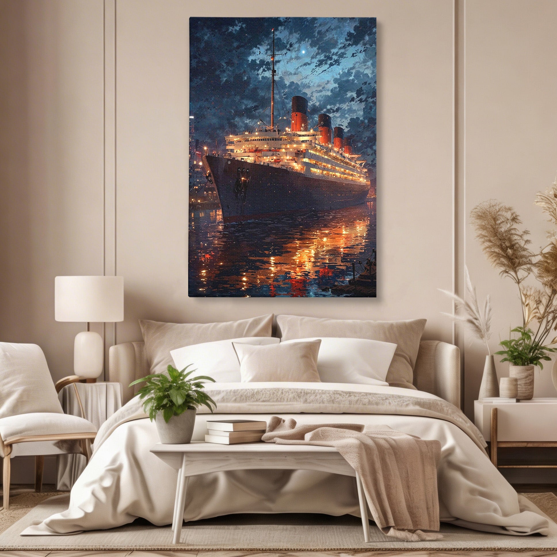 Tablou Canvas Premium LuxCanva® PI1244, Titanic In Noapte, Vapor, Ocean, Reflectii, Marina, Living, Culori Vibrante