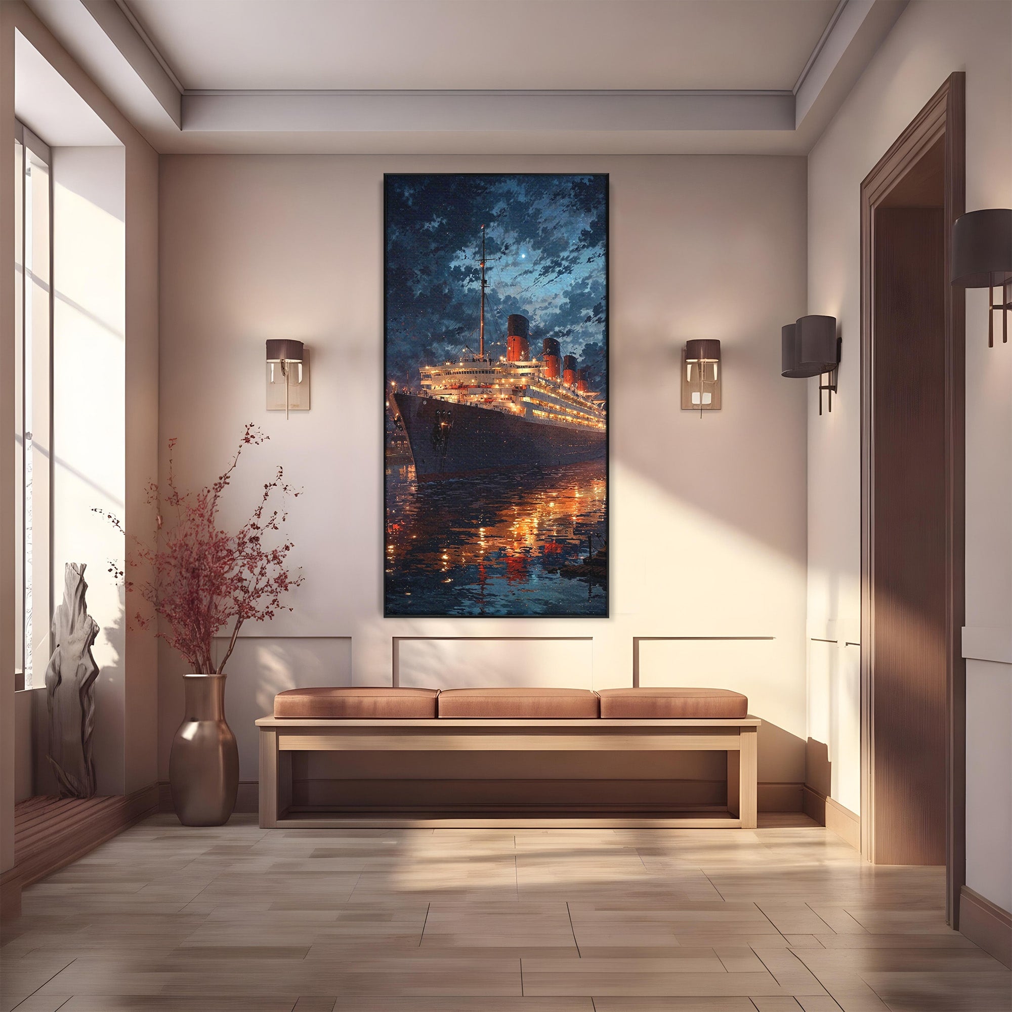 Tablou Canvas Premium LuxCanva® PI1244, Titanic In Noapte, Vapor, Ocean, Reflectii, Marina, Living, Culori Vibrante