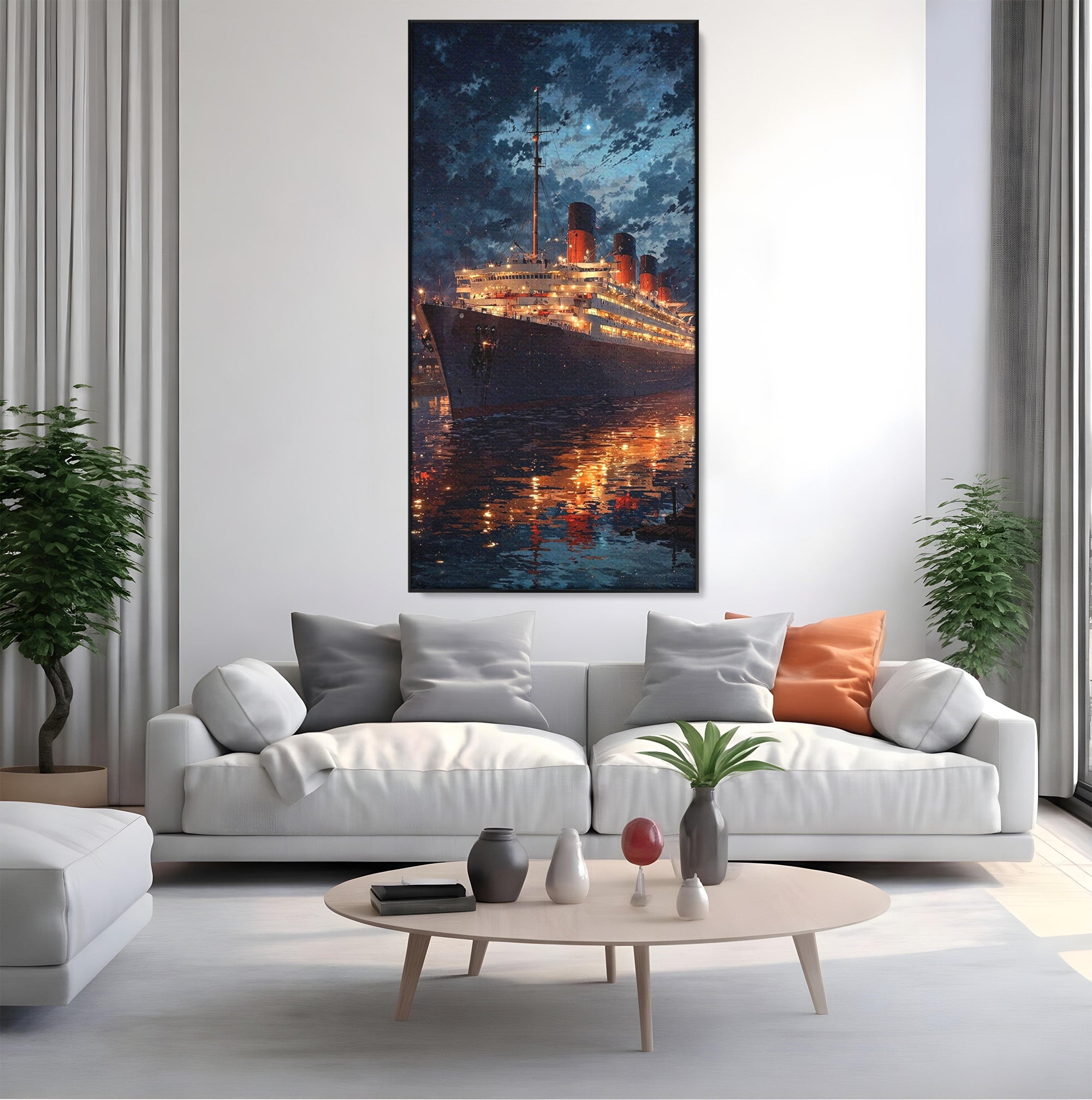 Tablou Canvas Premium LuxCanva® PI1244, Titanic In Noapte, Vapor, Ocean, Reflectii, Marina, Living, Culori Vibrante