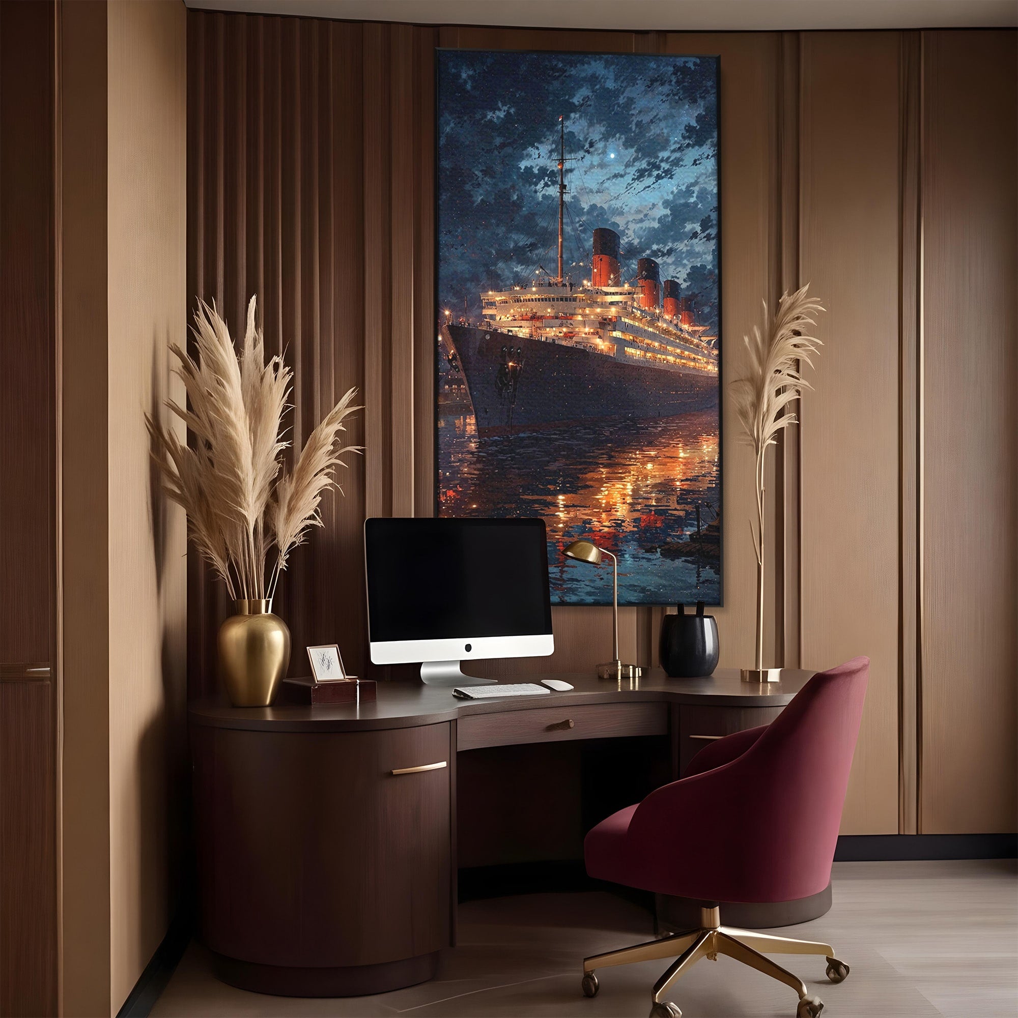 Tablou Canvas Premium LuxCanva® PI1244, Titanic In Noapte, Vapor, Ocean, Reflectii, Marina, Living, Culori Vibrante