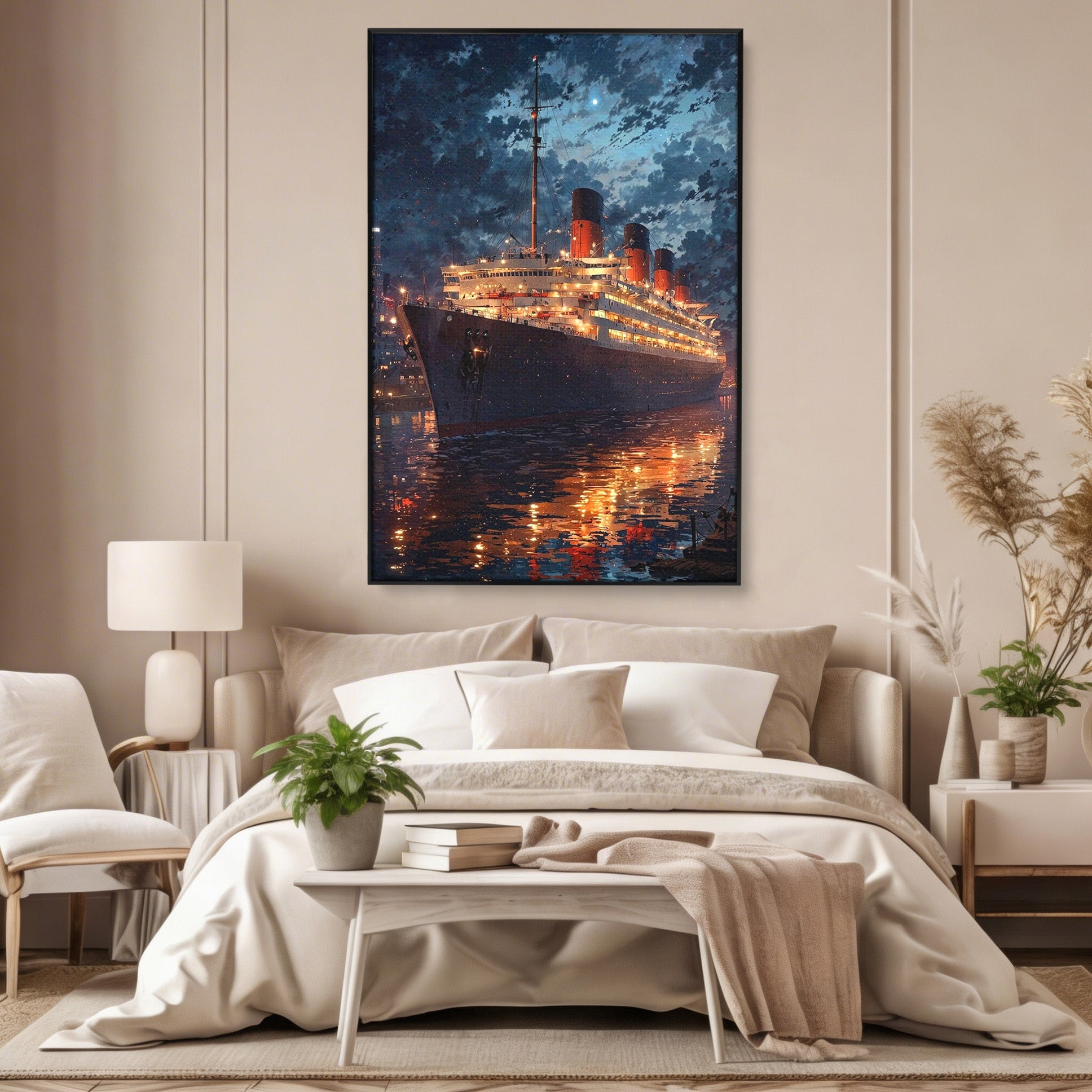 Tablou Canvas Premium LuxCanva® PI1244, Titanic In Noapte, Vapor, Ocean, Reflectii, Marina, Living, Culori Vibrante