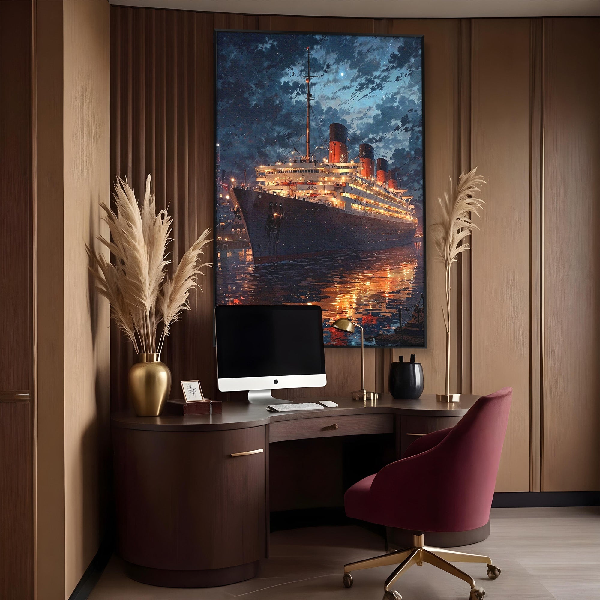 Tablou Canvas Premium LuxCanva® PI1244, Titanic In Noapte, Vapor, Ocean, Reflectii, Marina, Living, Culori Vibrante
