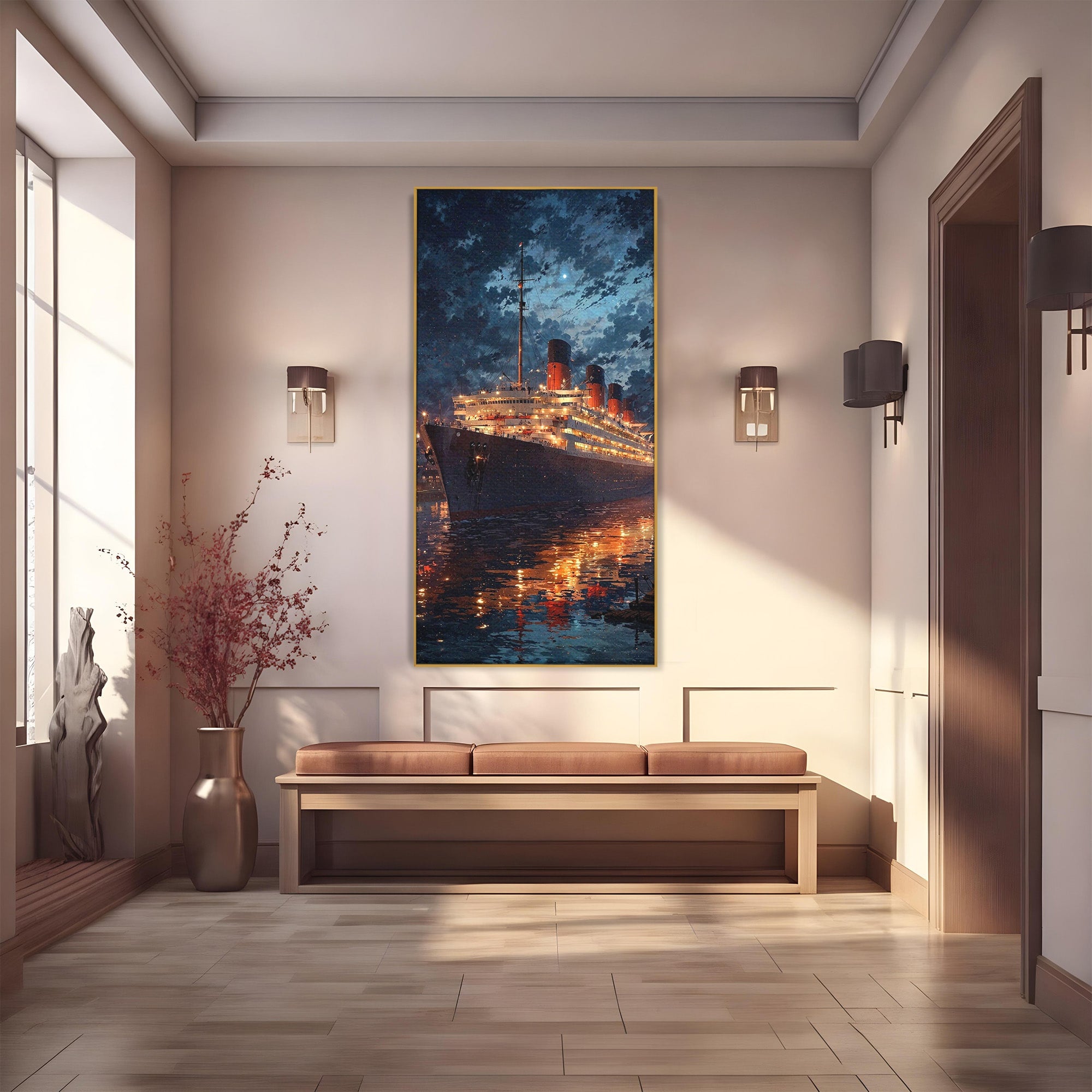 Tablou Canvas Premium LuxCanva® PI1244, Titanic In Noapte, Vapor, Ocean, Reflectii, Marina, Living, Culori Vibrante