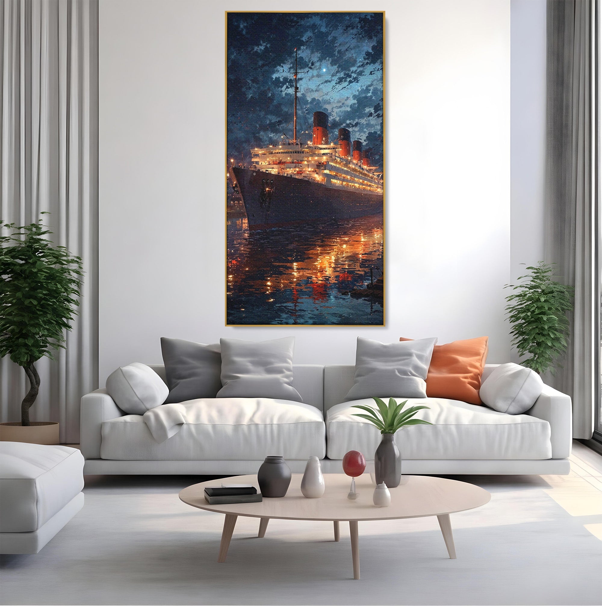 Tablou Canvas Premium LuxCanva® PI1244, Titanic In Noapte, Vapor, Ocean, Reflectii, Marina, Living, Culori Vibrante