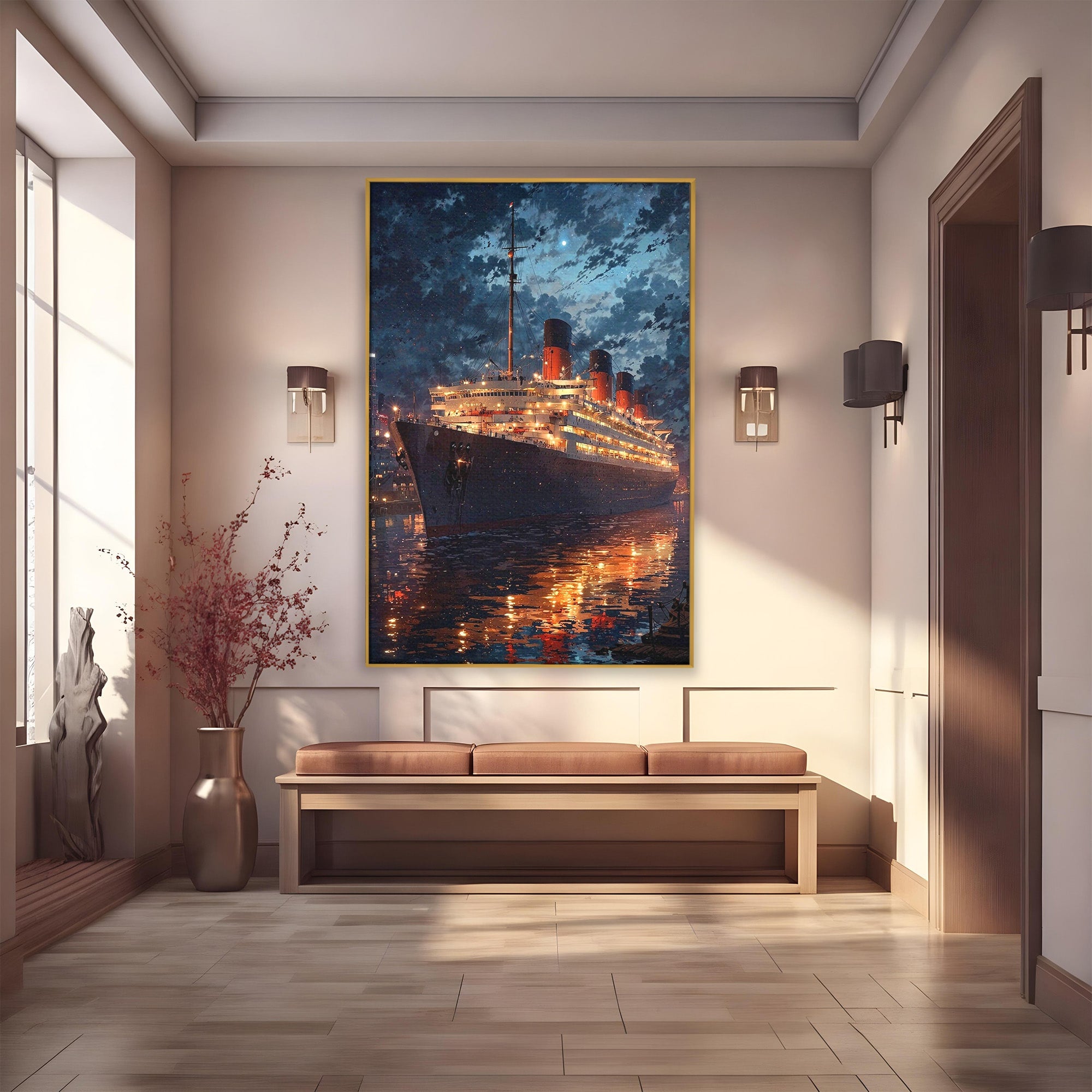 Tablou Canvas Premium LuxCanva® PI1244, Titanic In Noapte, Vapor, Ocean, Reflectii, Marina, Living, Culori Vibrante