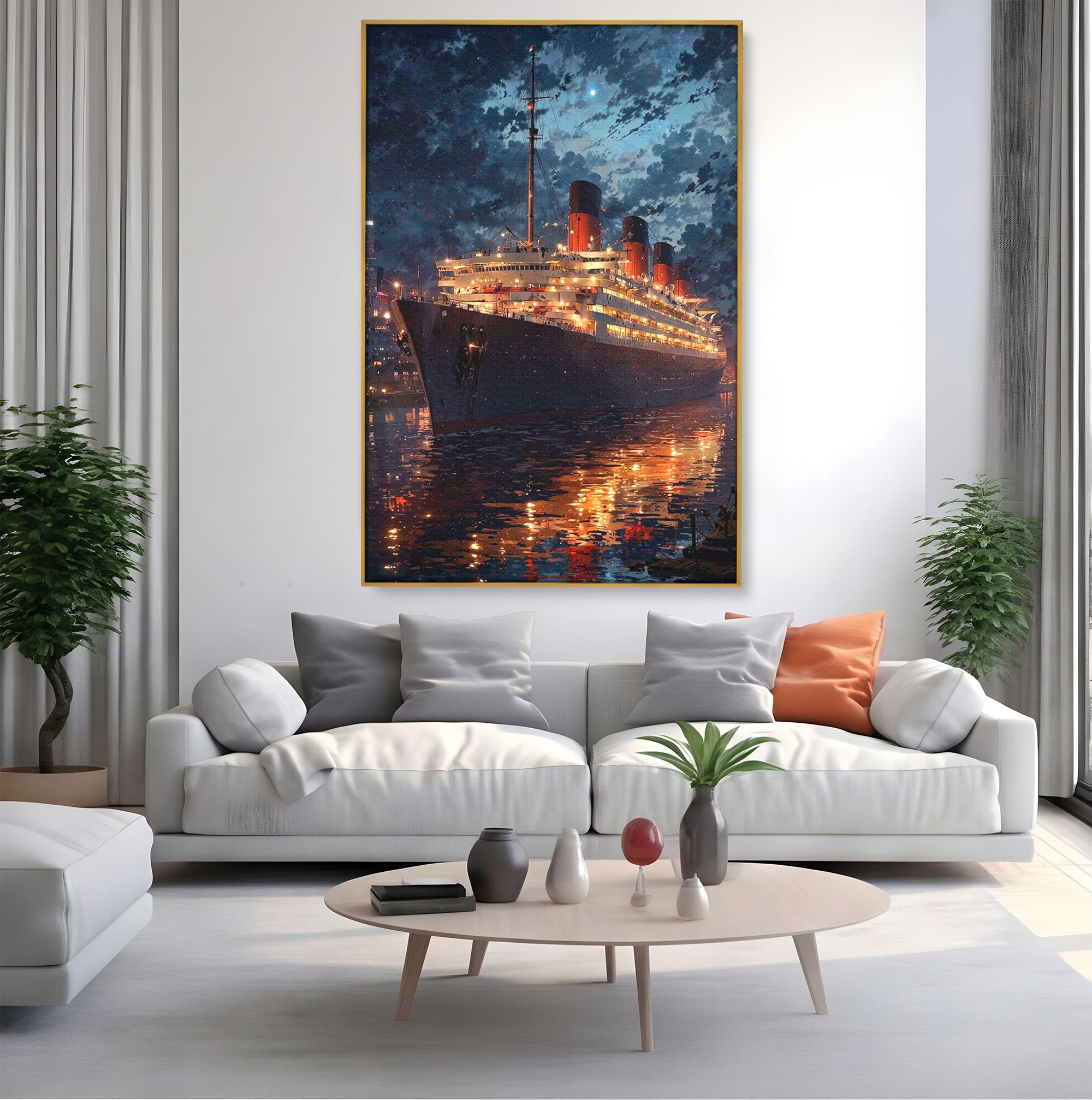 Tablou Canvas Premium LuxCanva® PI1244, Titanic In Noapte, Vapor, Ocean, Reflectii, Marina, Living, Culori Vibrante