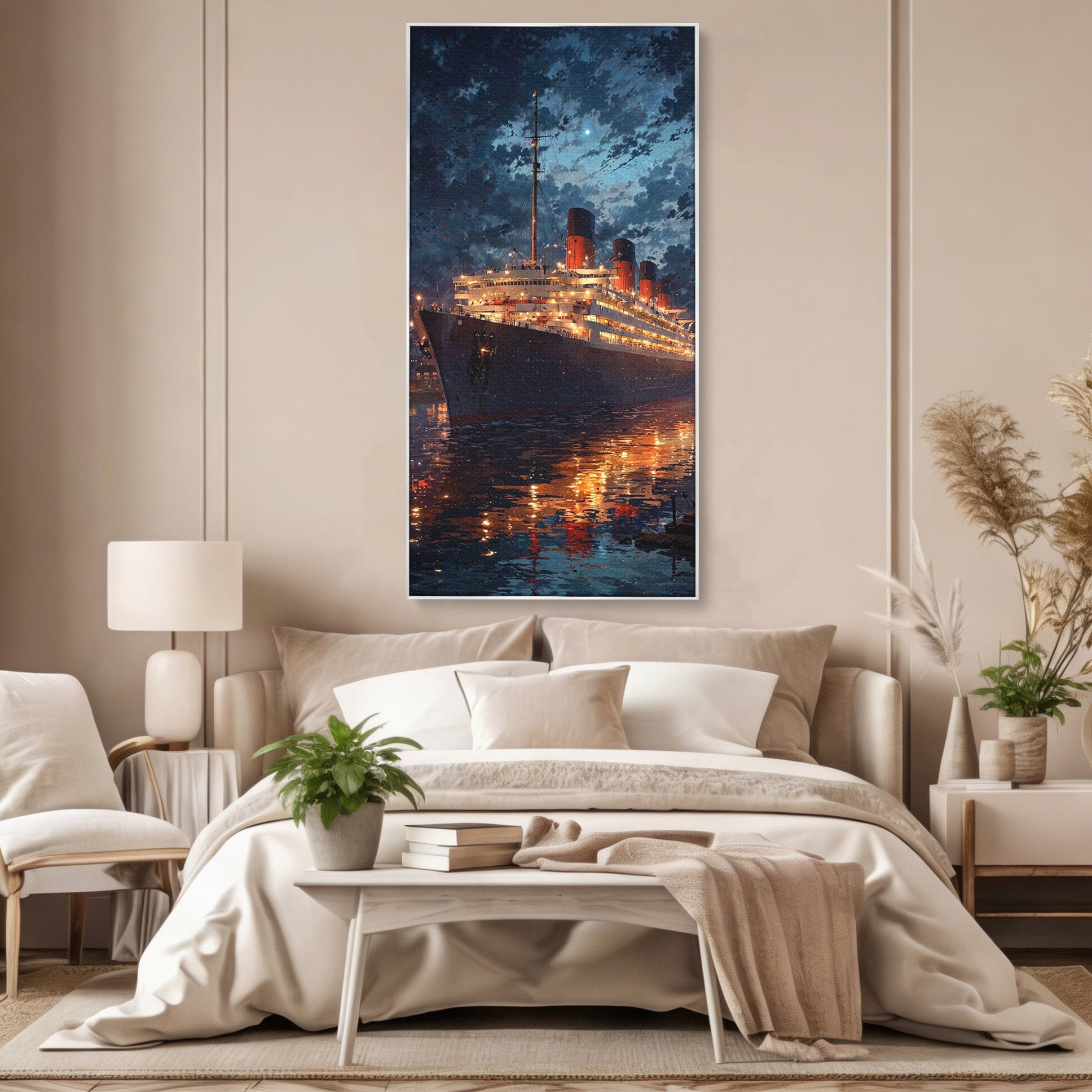 Tablou Canvas Premium LuxCanva® PI1244, Titanic In Noapte, Vapor, Ocean, Reflectii, Marina, Living, Culori Vibrante