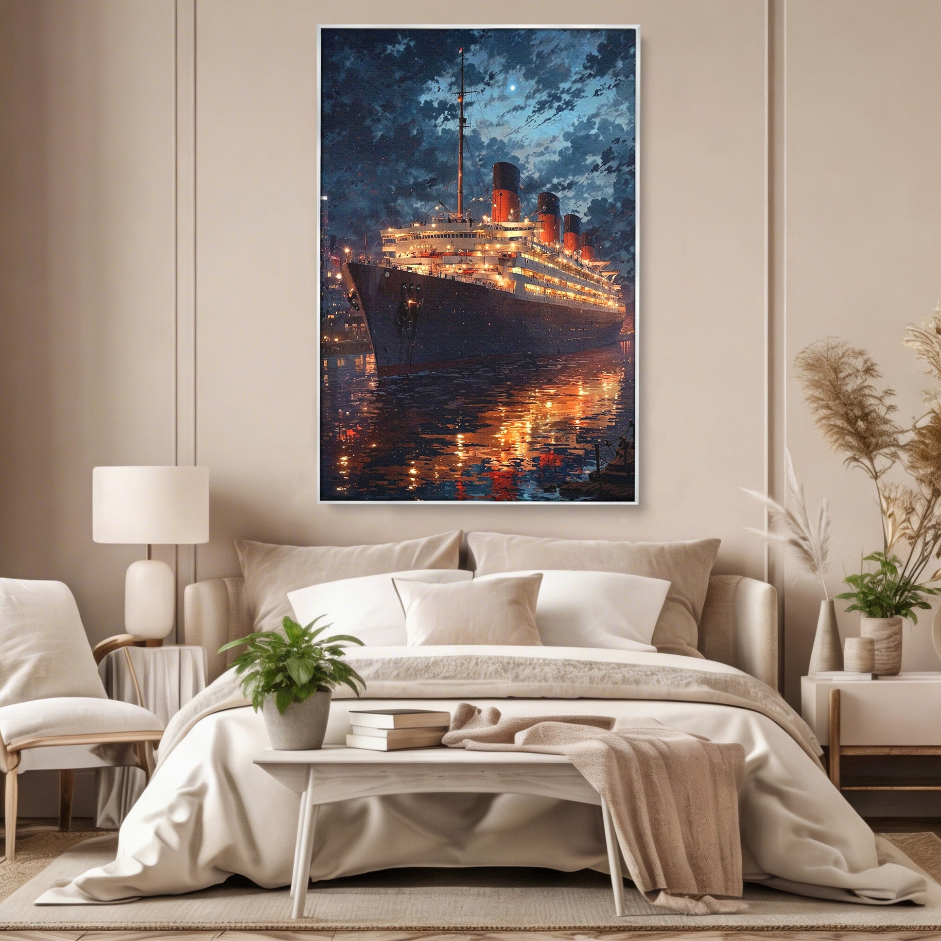 Tablou Canvas Premium LuxCanva® PI1244, Titanic In Noapte, Vapor, Ocean, Reflectii, Marina, Living, Culori Vibrante
