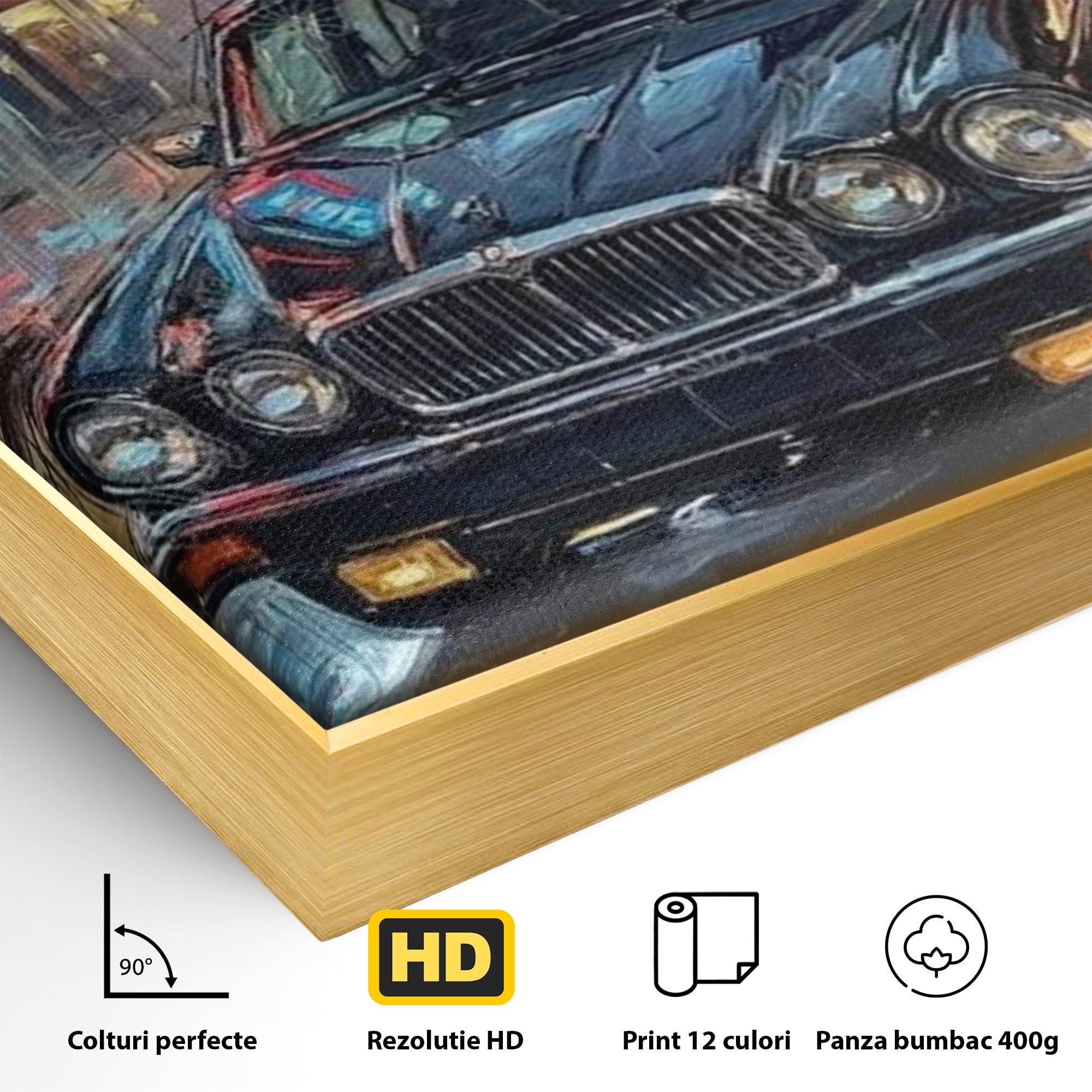 Tablou Canvas Premium LuxCanva® PI1245, Masina Clasica In Noapte, Vehicul, Stralucire, Oras, Noapte, Plimbare, Living, Birou, Culori Vibrante
