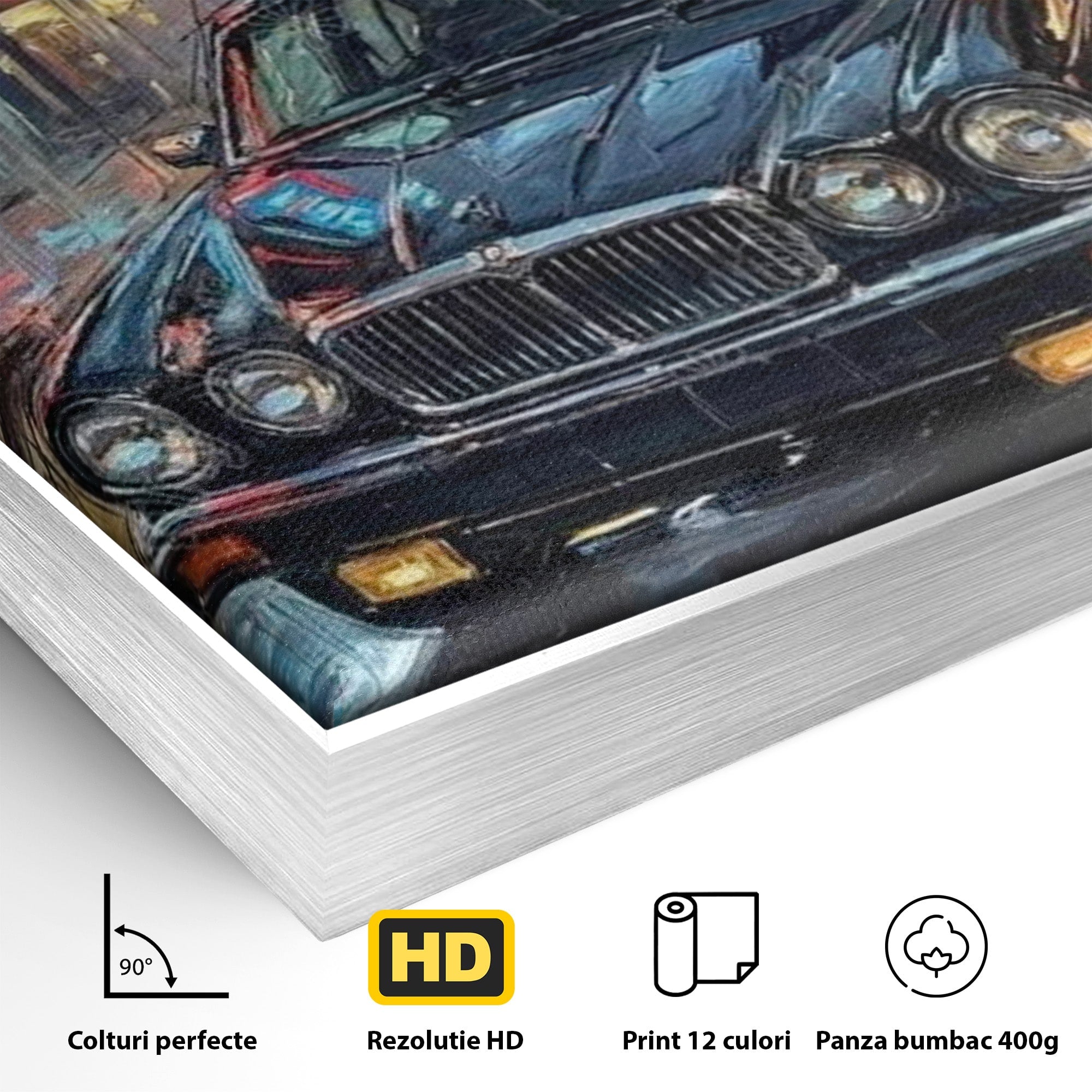 Tablou Canvas Premium LuxCanva® PI1245, Masina Clasica In Noapte, Vehicul, Stralucire, Oras, Noapte, Plimbare, Living, Birou, Culori Vibrante