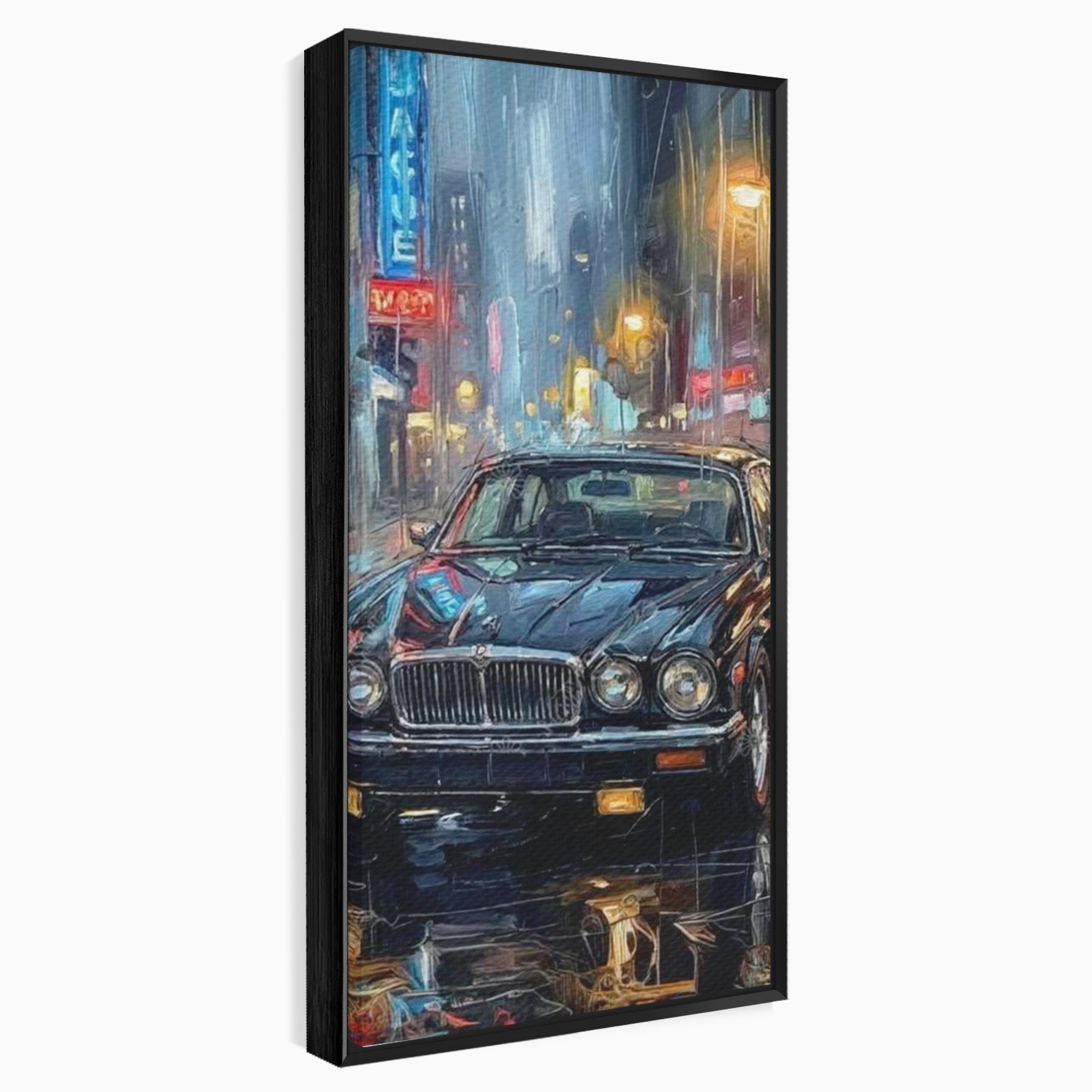 Tablou Canvas Premium LuxCanva® PI1245, Masina Clasica In Noapte, Vehicul, Stralucire, Oras, Noapte, Plimbare, Living, Birou, Culori Vibrante