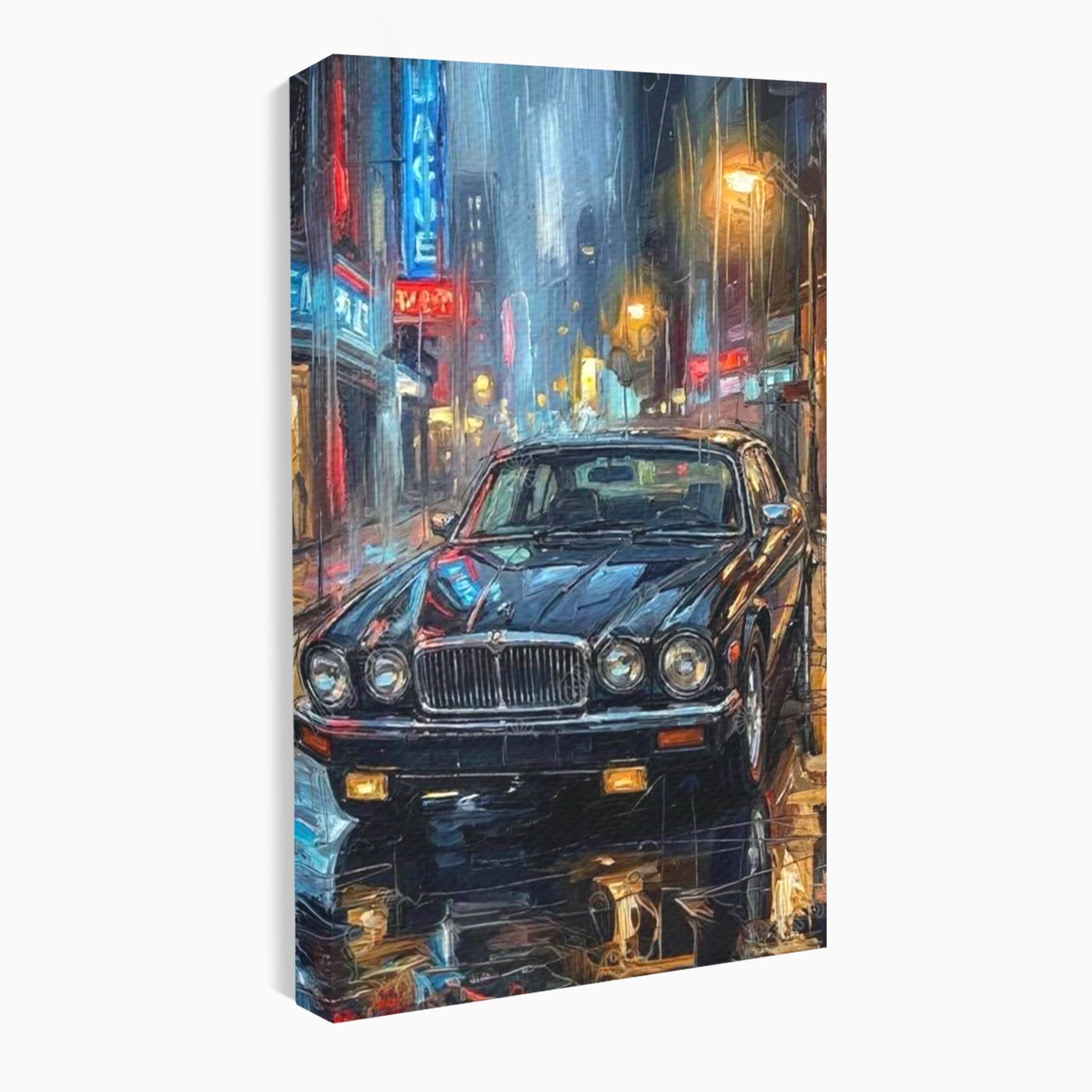 Tablou Canvas Premium LuxCanva® PI1245, Masina Clasica In Noapte, Vehicul, Stralucire, Oras, Noapte, Plimbare, Living, Birou, Culori Vibrante