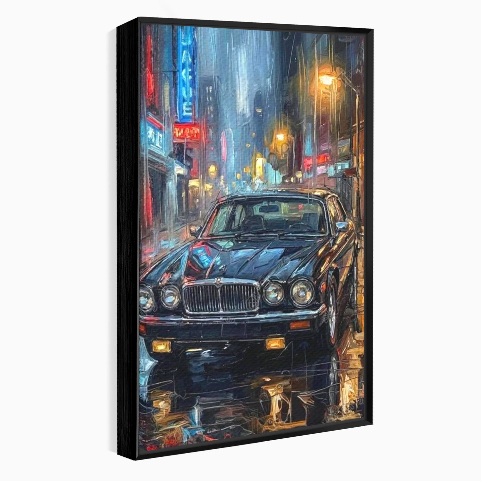 Tablou Canvas Premium LuxCanva® PI1245, Masina Clasica In Noapte, Vehicul, Stralucire, Oras, Noapte, Plimbare, Living, Birou, Culori Vibrante