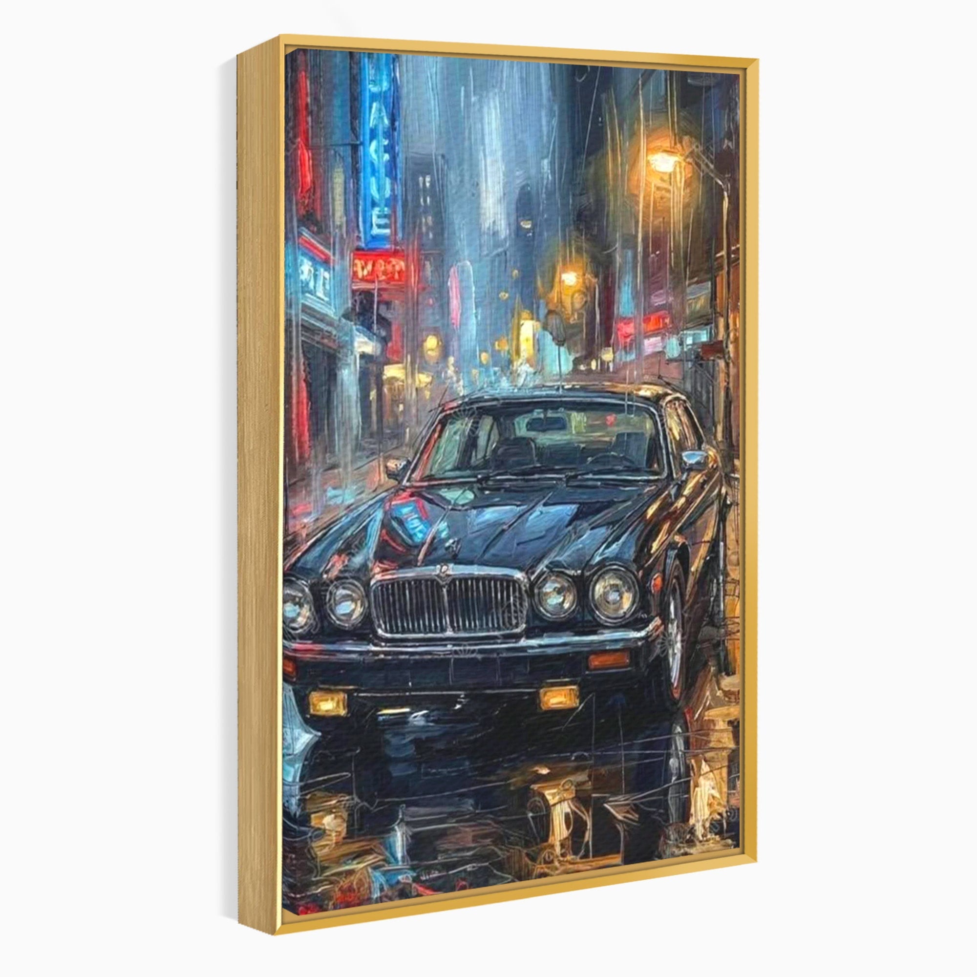 Tablou Canvas Premium LuxCanva® PI1245, Masina Clasica In Noapte, Vehicul, Stralucire, Oras, Noapte, Plimbare, Living, Birou, Culori Vibrante