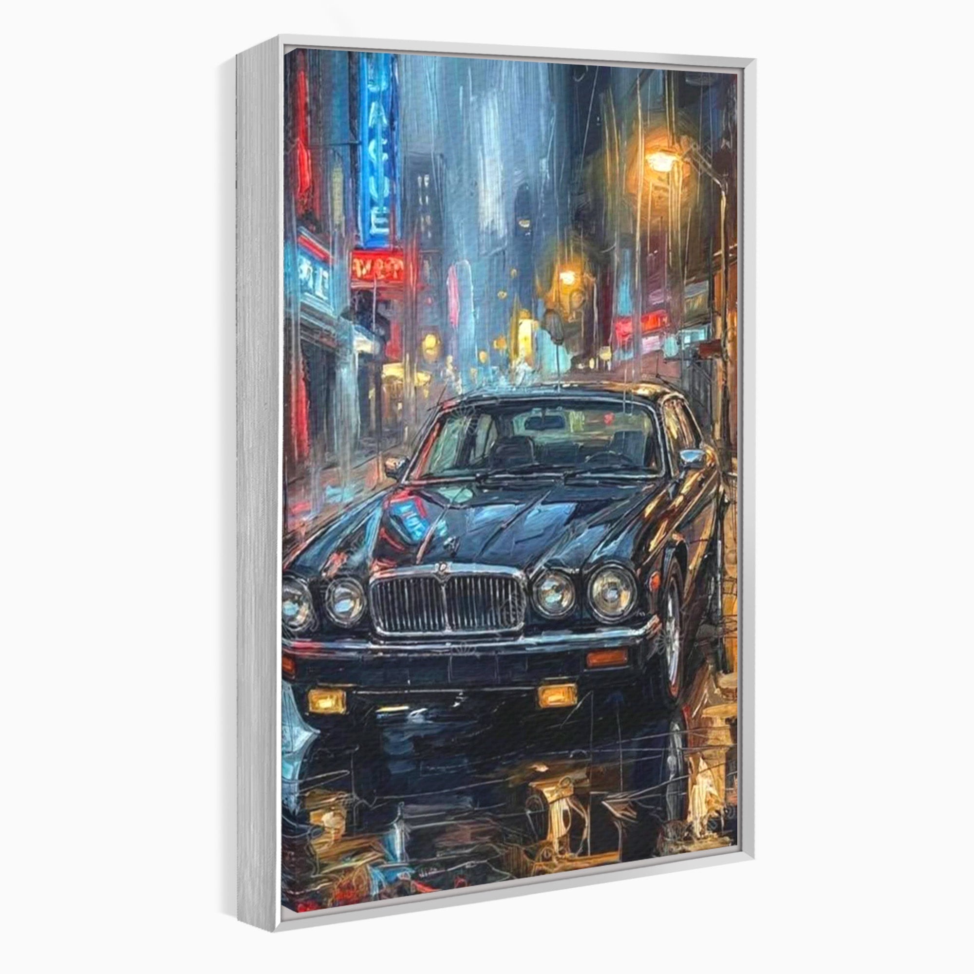 Tablou Canvas Premium LuxCanva® PI1245, Masina Clasica In Noapte, Vehicul, Stralucire, Oras, Noapte, Plimbare, Living, Birou, Culori Vibrante