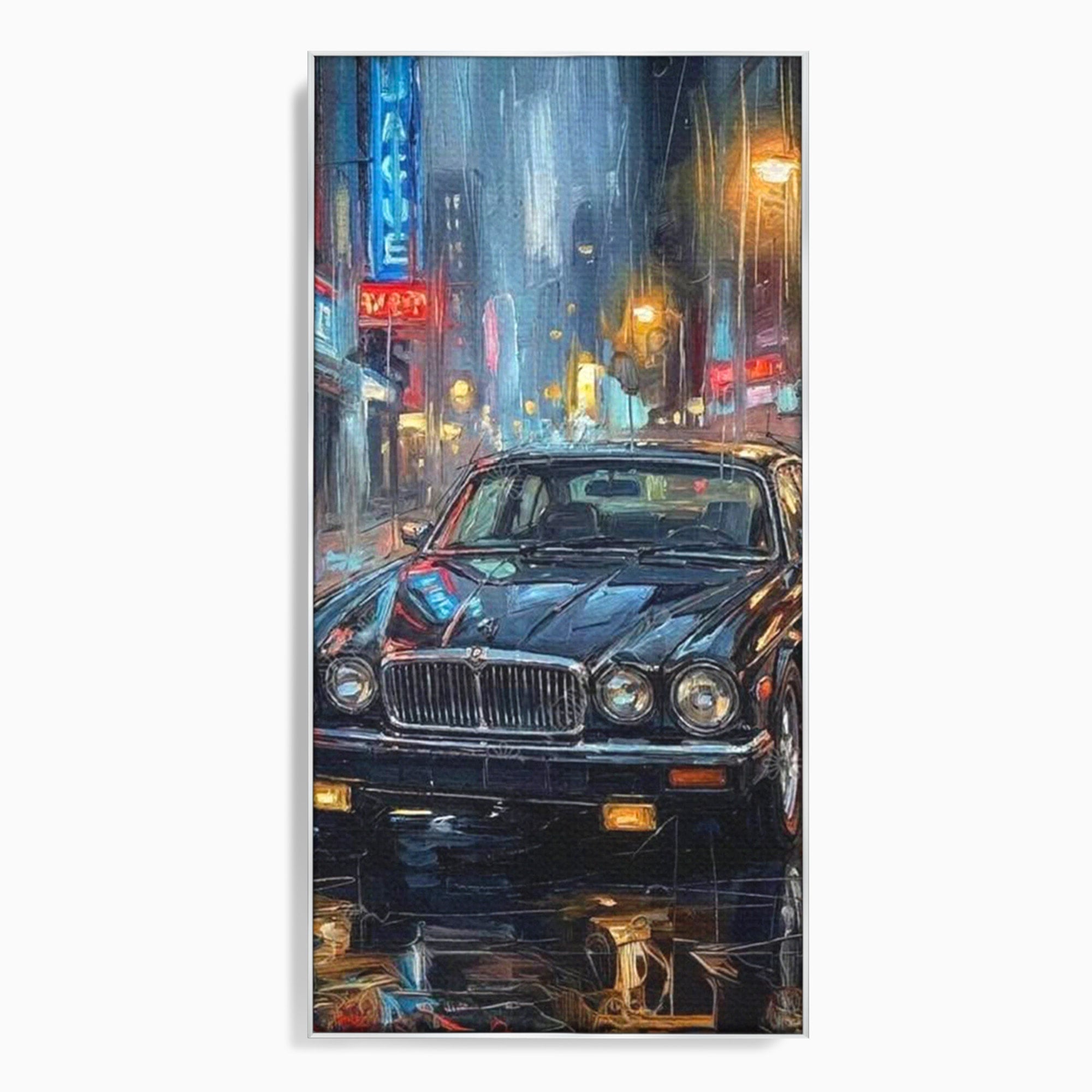 Tablou Canvas Premium LuxCanva® PI1245, Masina Clasica In Noapte, Vehicul, Stralucire, Oras, Noapte, Plimbare, Living, Birou, Culori Vibrante