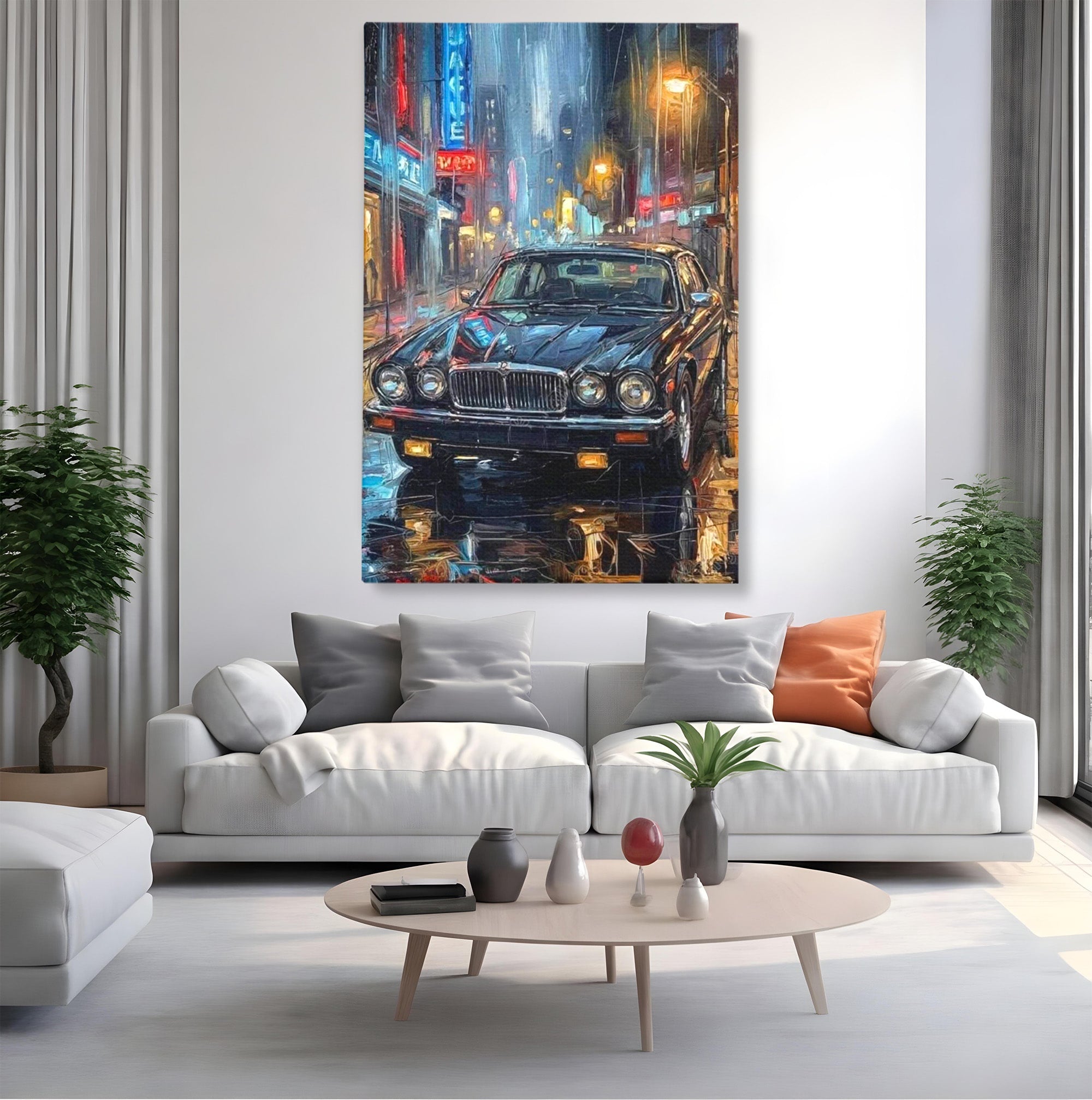 Tablou Canvas Premium LuxCanva® PI1245, Masina Clasica In Noapte, Vehicul, Stralucire, Oras, Noapte, Plimbare, Living, Birou, Culori Vibrante