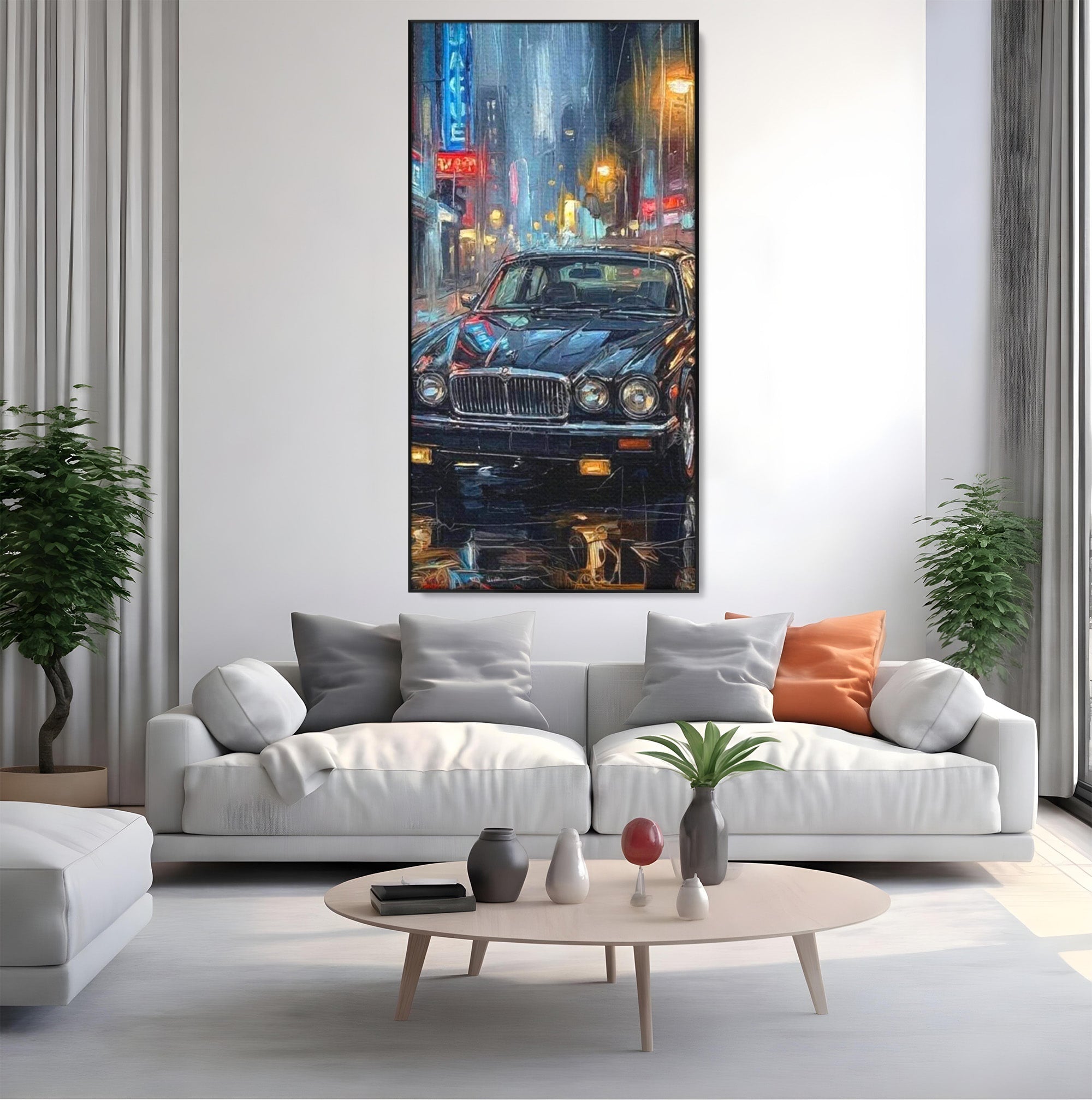 Tablou Canvas Premium LuxCanva® PI1245, Masina Clasica In Noapte, Vehicul, Stralucire, Oras, Noapte, Plimbare, Living, Birou, Culori Vibrante